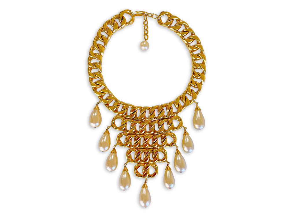 Rare Chanel Vintage Collection 26 Chunky Chain Teardrop Bib Necklace