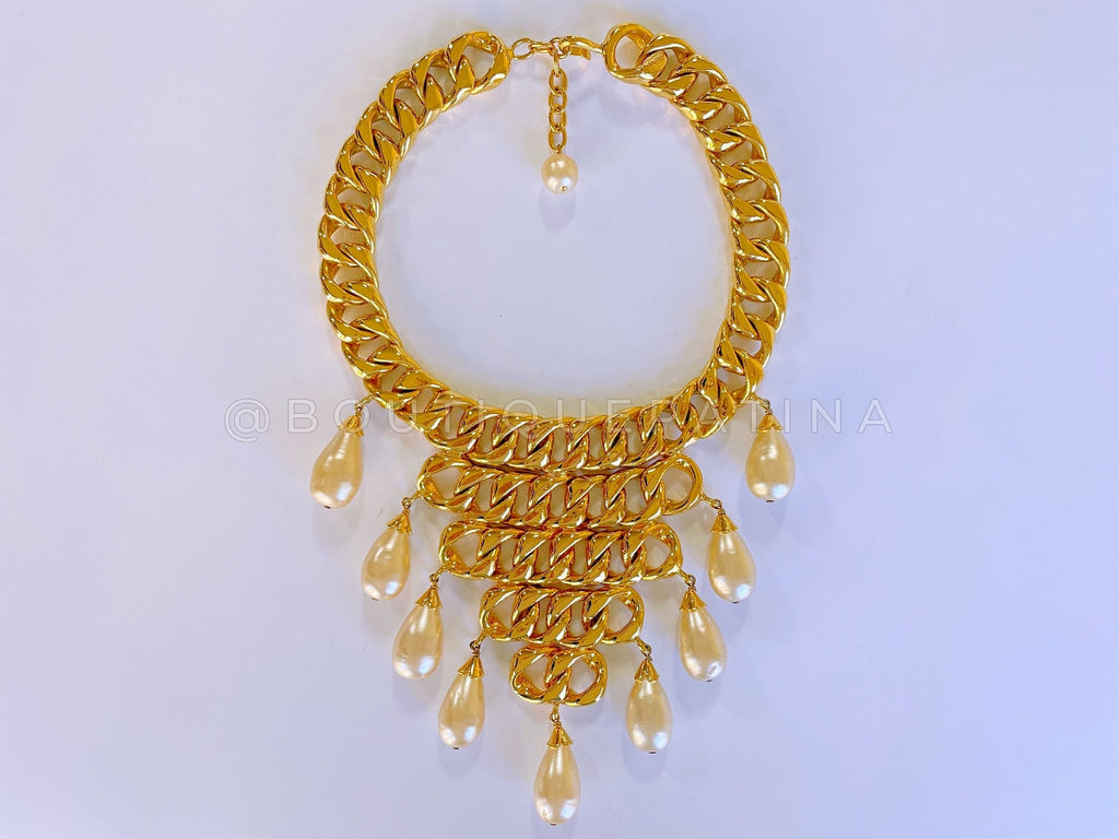 Rare Chanel Vintage Collection 26 Chunky Chain Teardrop Bib Necklace