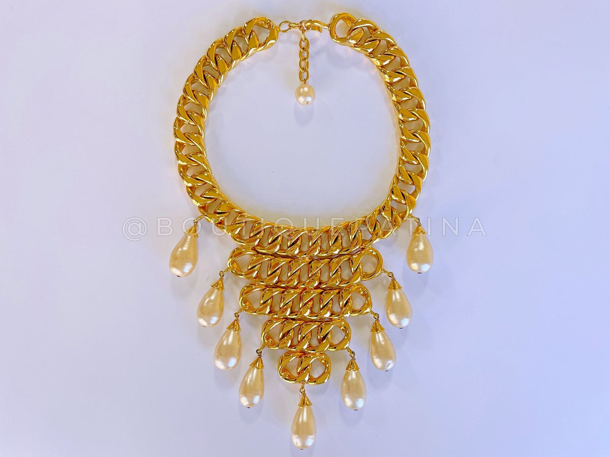 Rare Chanel Vintage Collection 26 Chunky Chain Teardrop Bib Necklace