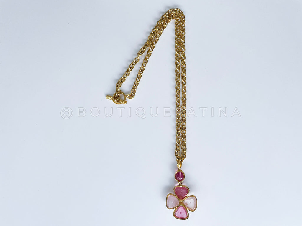 Chanel 96P Vintage Pink Gripoix Flower CC Pendant Necklace
