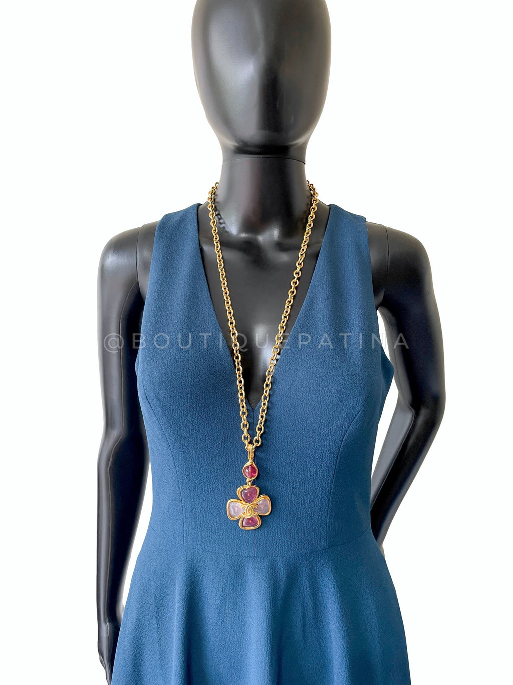 Chanel 96P Vintage Pink Gripoix Flower CC Pendant Necklace