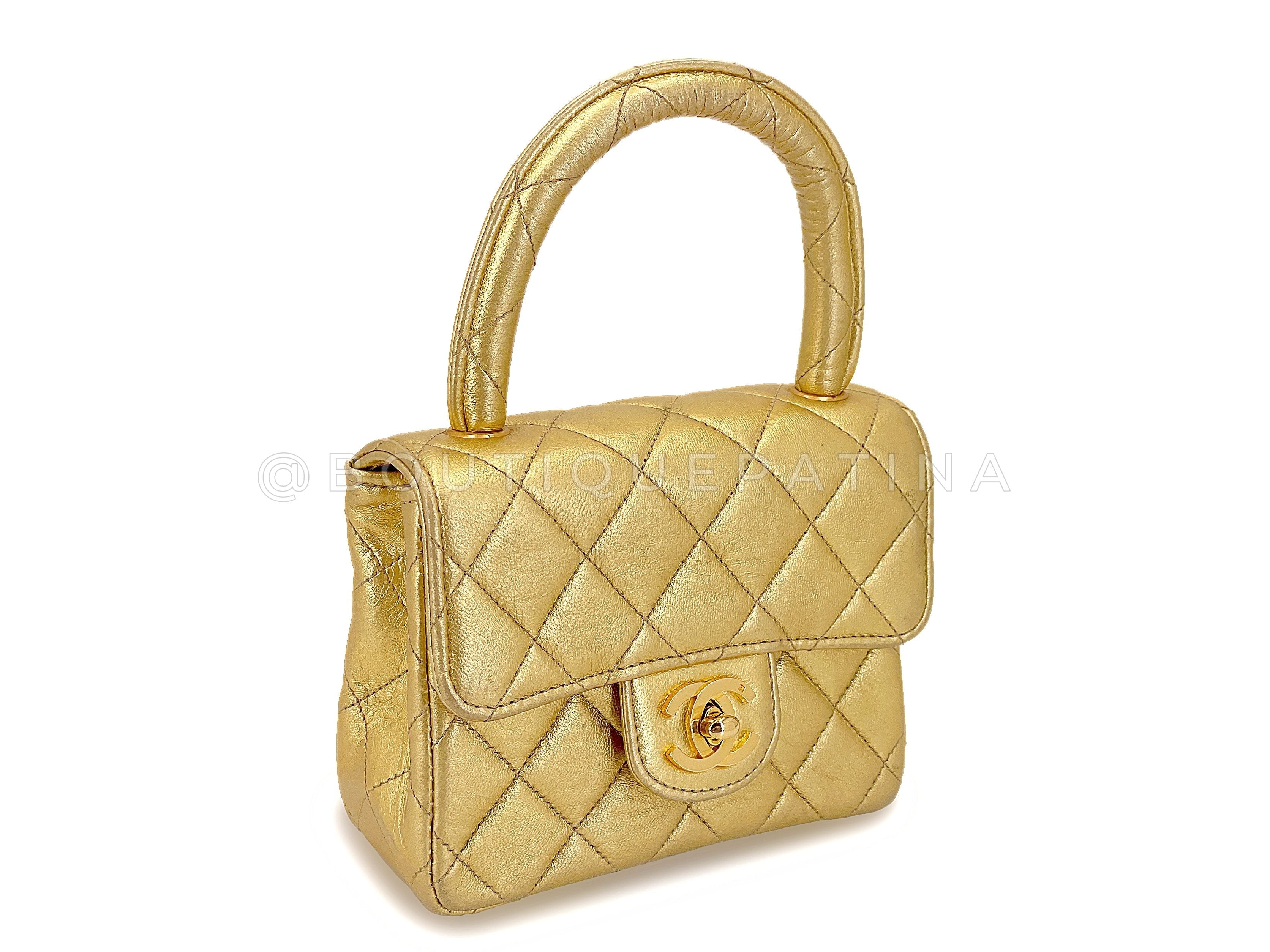 Chanel Gold Mini Kelly Bag Vintage 1994 "Child" Extra Square O3E