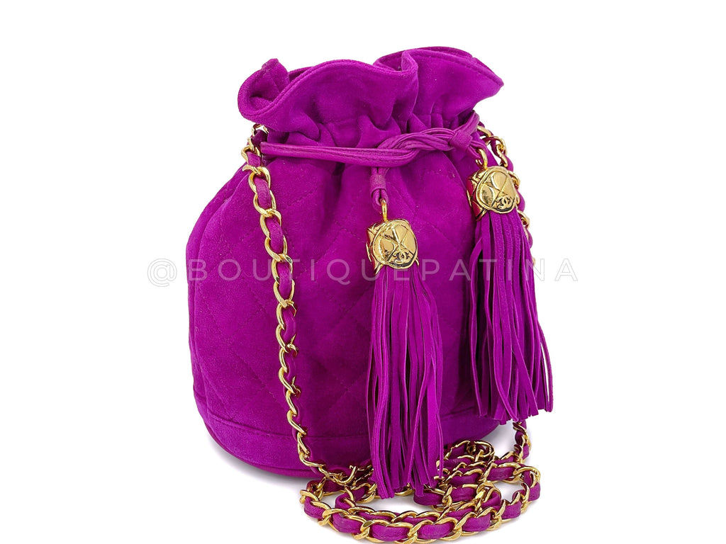 Chanel Vintage Mini Bucket Bag 1990 Pink-Purple Suede Drawstring 24k GHW 2R4