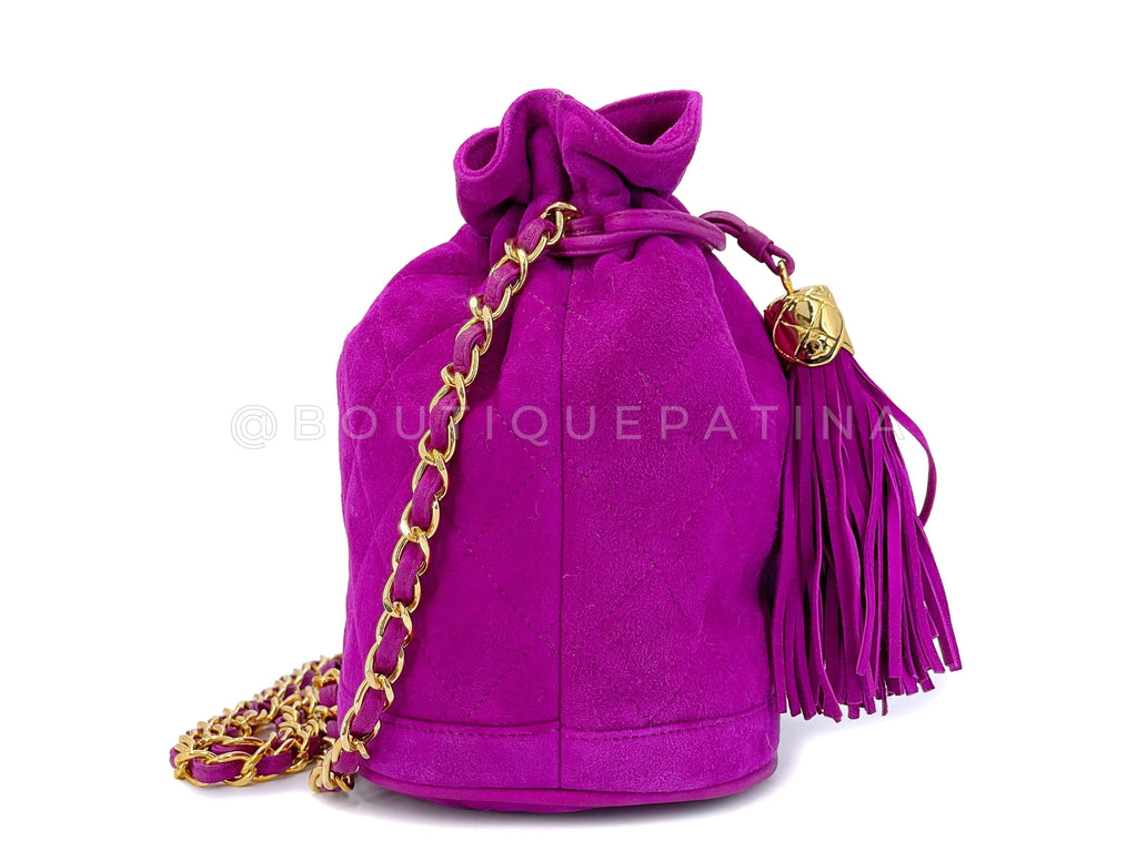 Chanel Vintage Mini Bucket Bag 1990 Pink-Purple Suede Drawstring 24k GHW 2R4