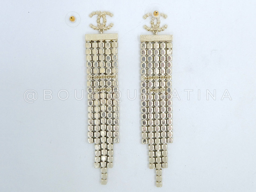 Chanel 19A Egypt Crystal Mesh Rainbow Strass Earrings Paris-New York 5-Row Large YY3