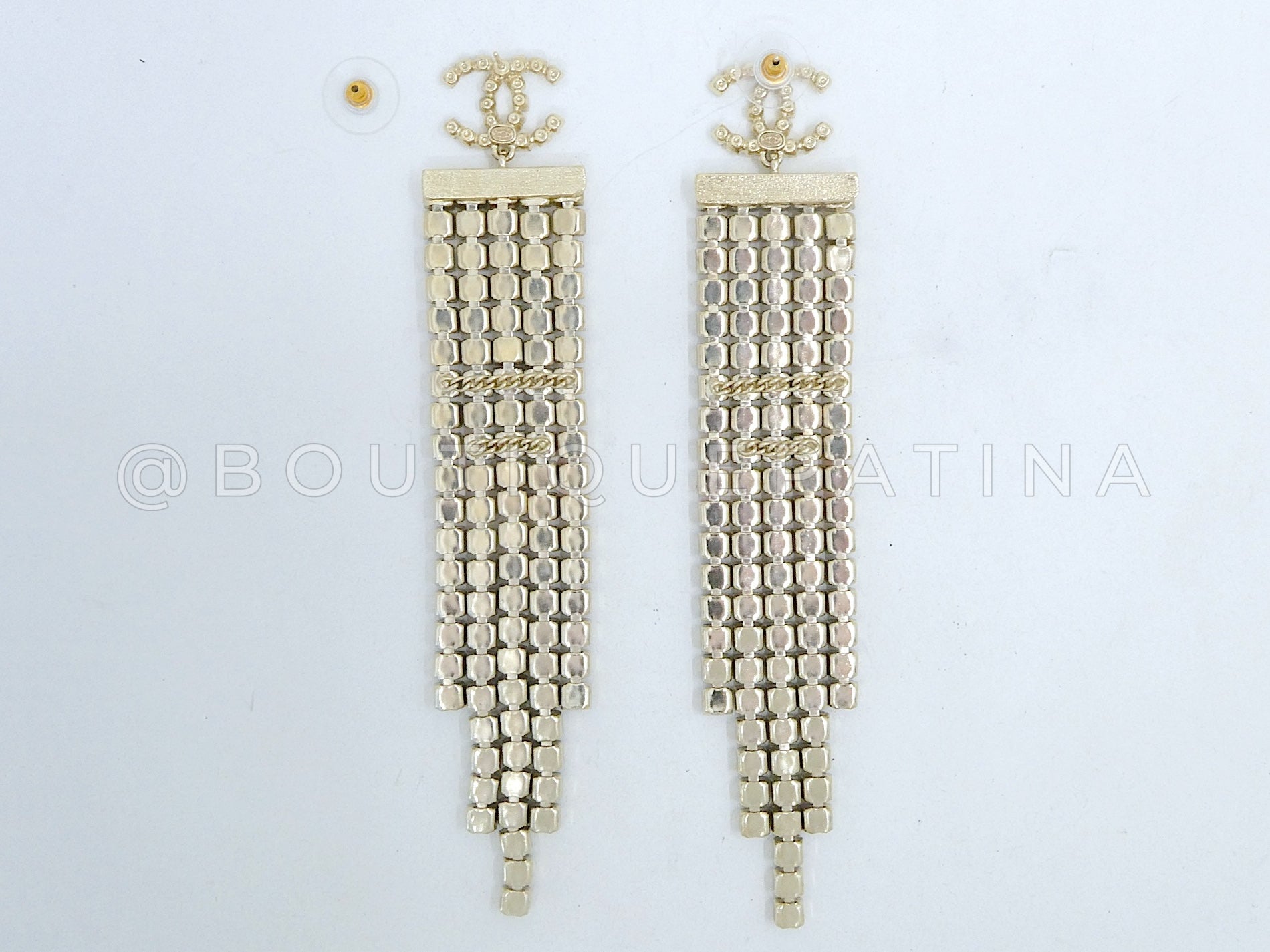 Chanel 19A Egypt Crystal Mesh Rainbow Strass Earrings Paris-New York 5-Row Large YY3