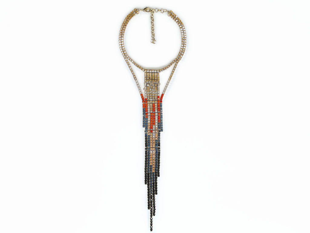 Chanel 19A Egypt Limited Crystal Mesh Rainbow Strass Necklace Multicolor Paris-New York Large 9DE