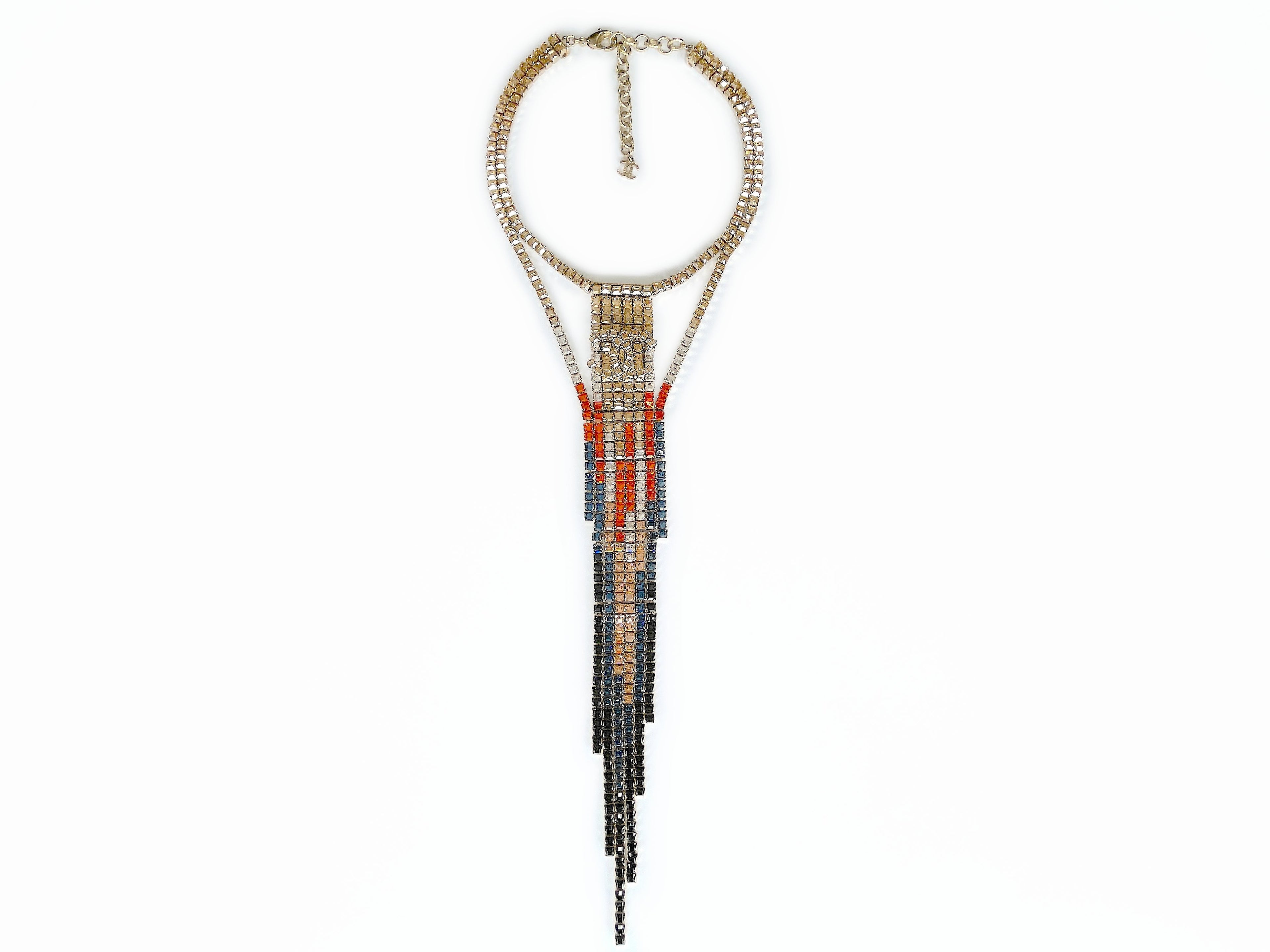 Chanel 19A Egypt Limited Crystal Mesh Rainbow Strass Necklace Multicolor Paris-New York Large 9DE