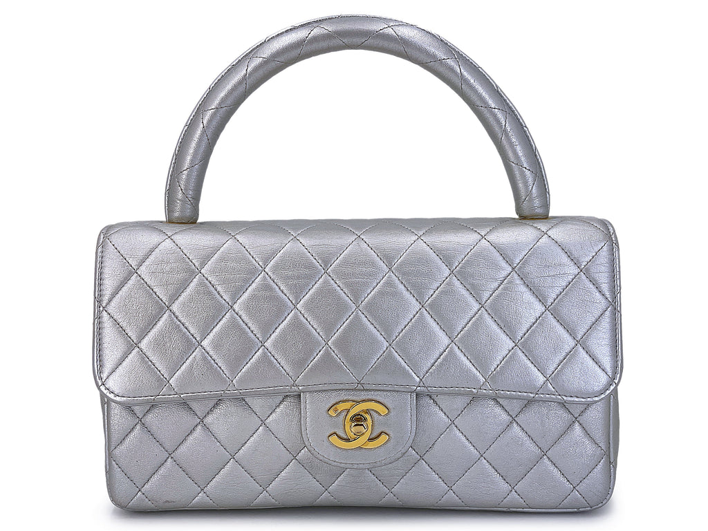 Chanel 1994 Vintage Silver Parent-Child Kelly Flap Bag 24k GHW