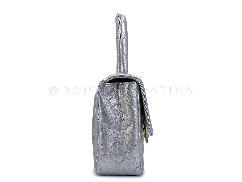 Chanel 1994 Vintage Silver Parent-Child Kelly Flap Bag 24k GHW