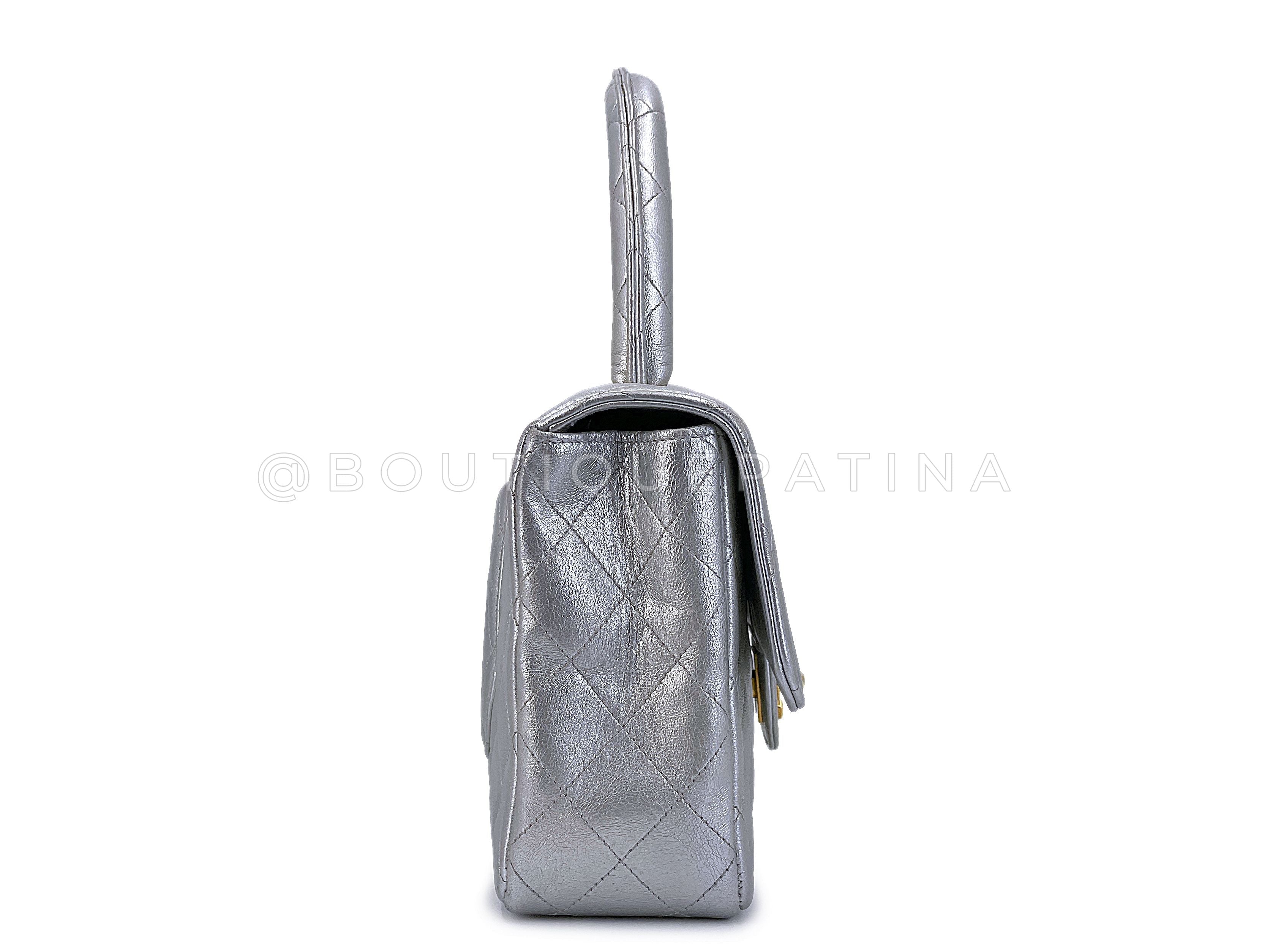 Chanel 1994 Vintage Silver Parent-Child Kelly Flap Bag 24k GHW