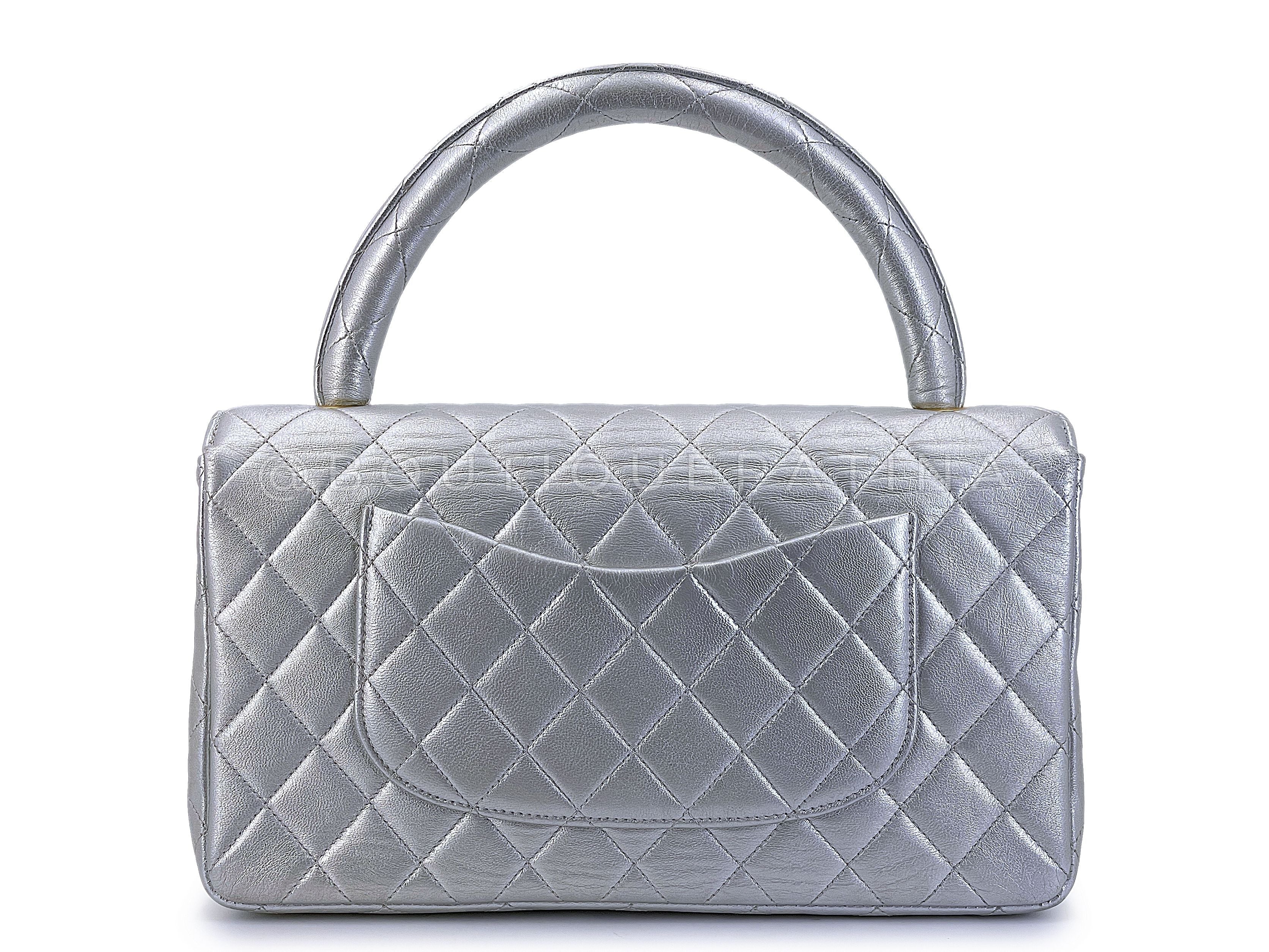 Chanel 1994 Vintage Silver Parent-Child Kelly Flap Bag 24k GHW