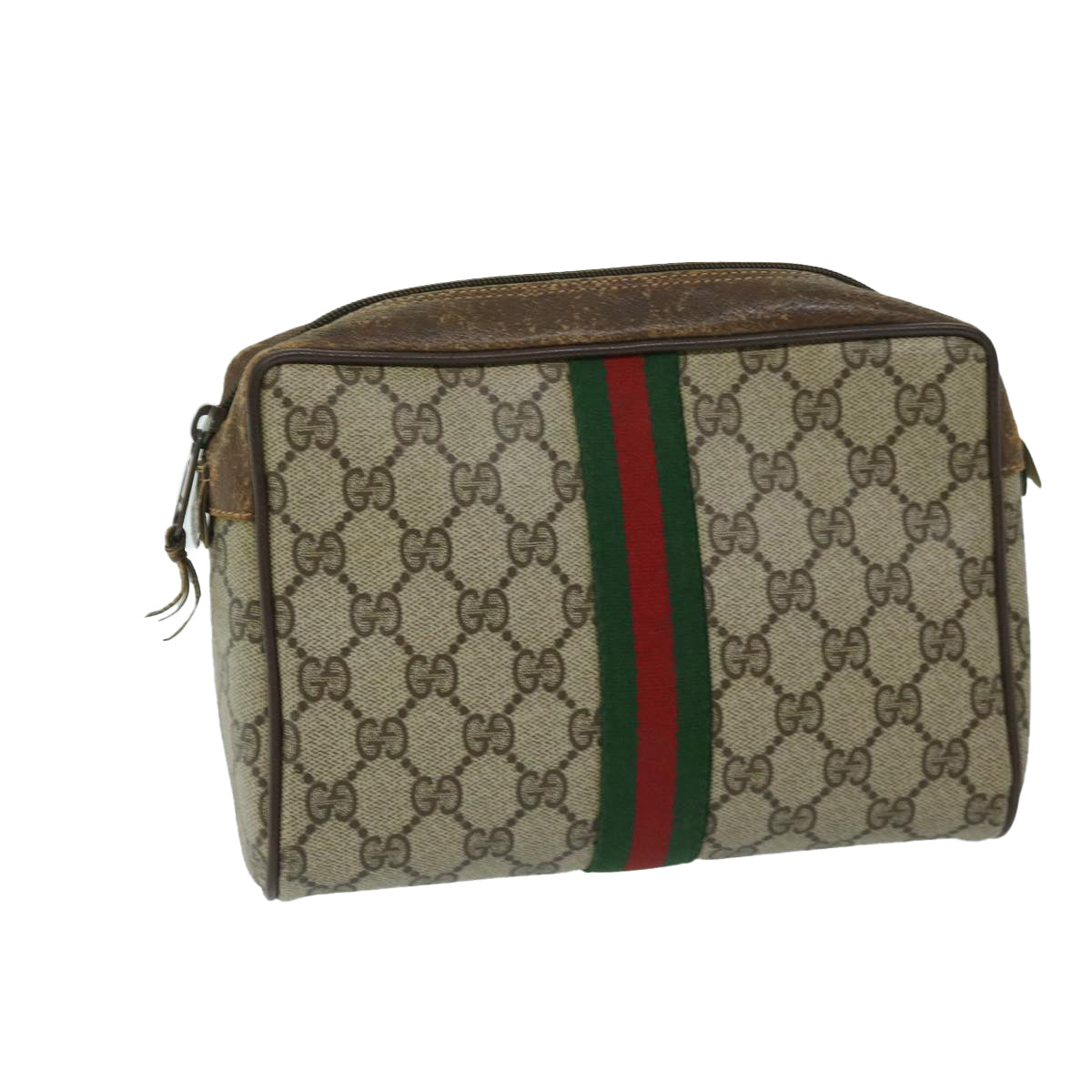 GUCCI GG Supreme Web Sherry Line Clutch Bag Beige Red 156 01 012 67661