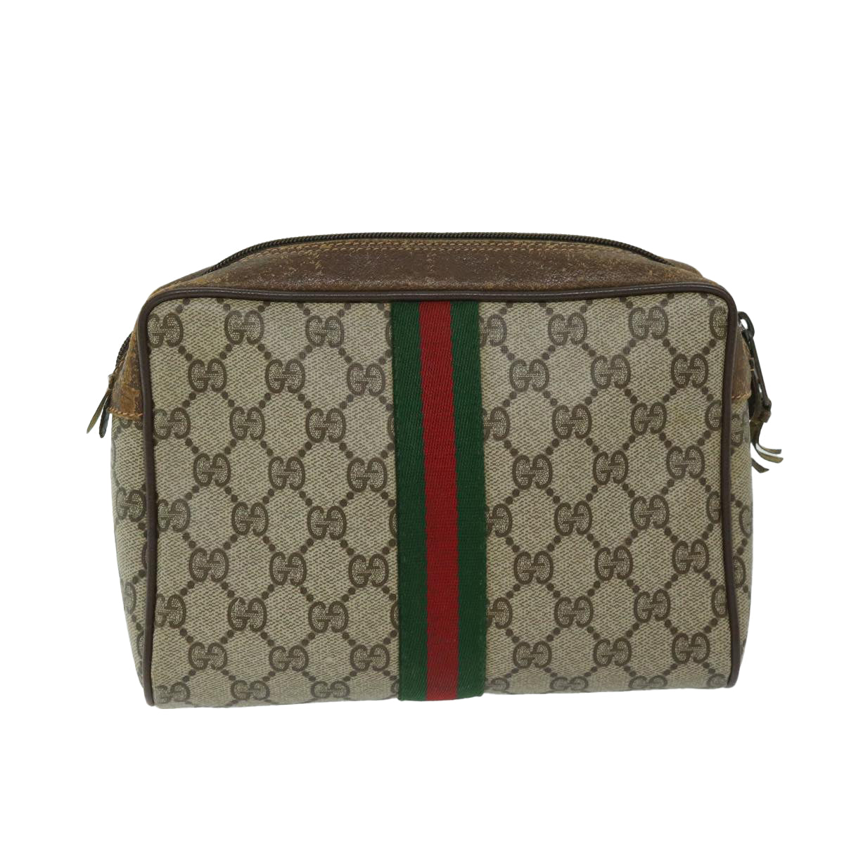 GUCCI GG Supreme Web Sherry Line Clutch Bag Beige Red 156 01 012 67661