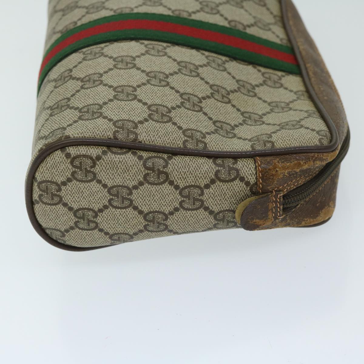 GUCCI GG Supreme Web Sherry Line Clutch Bag Beige Red 156 01 012 67661