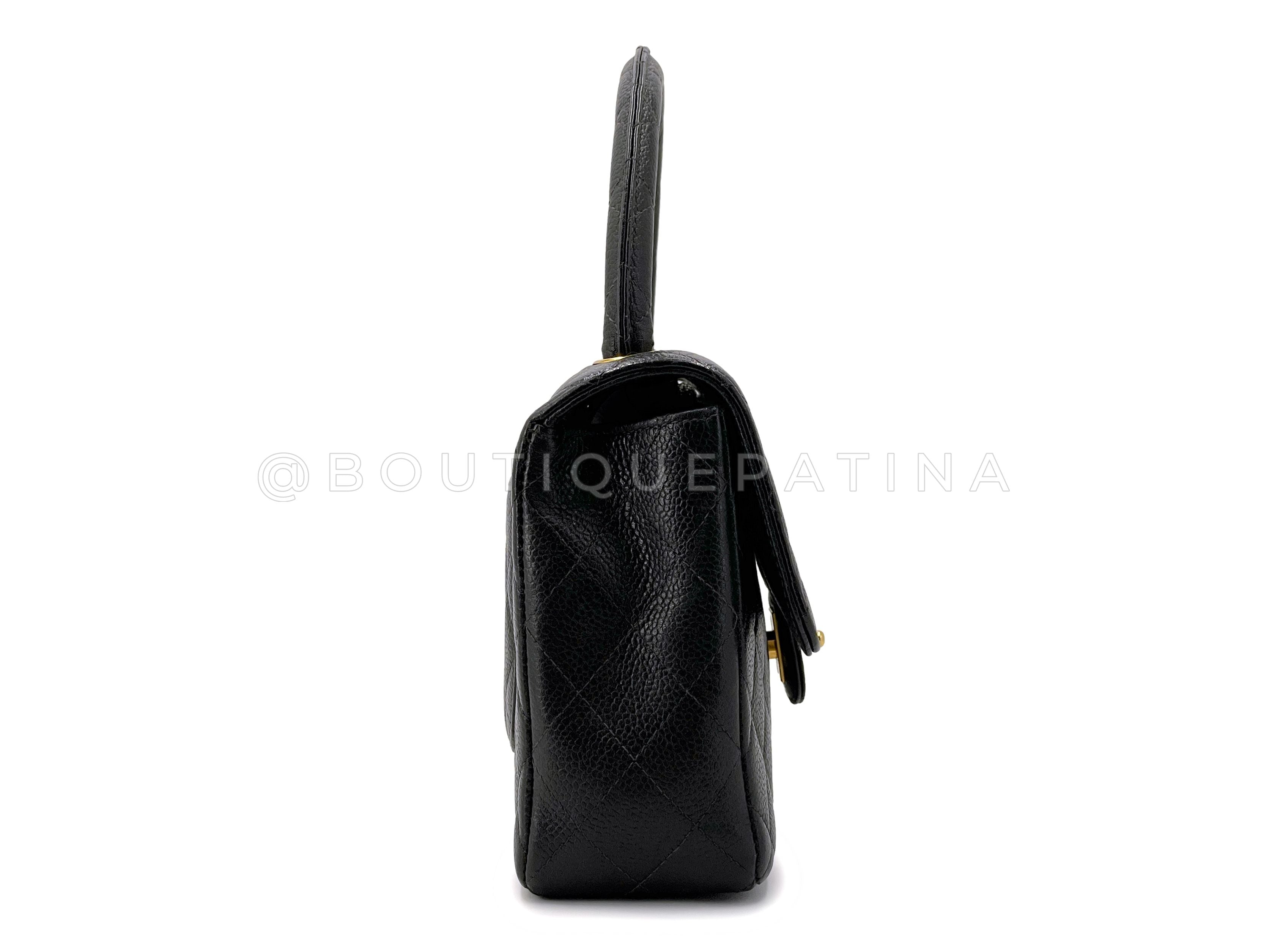 Chanel 1997 Vintage Black Caviar Kelly Flap Parent Bag 24k GHW S0Z