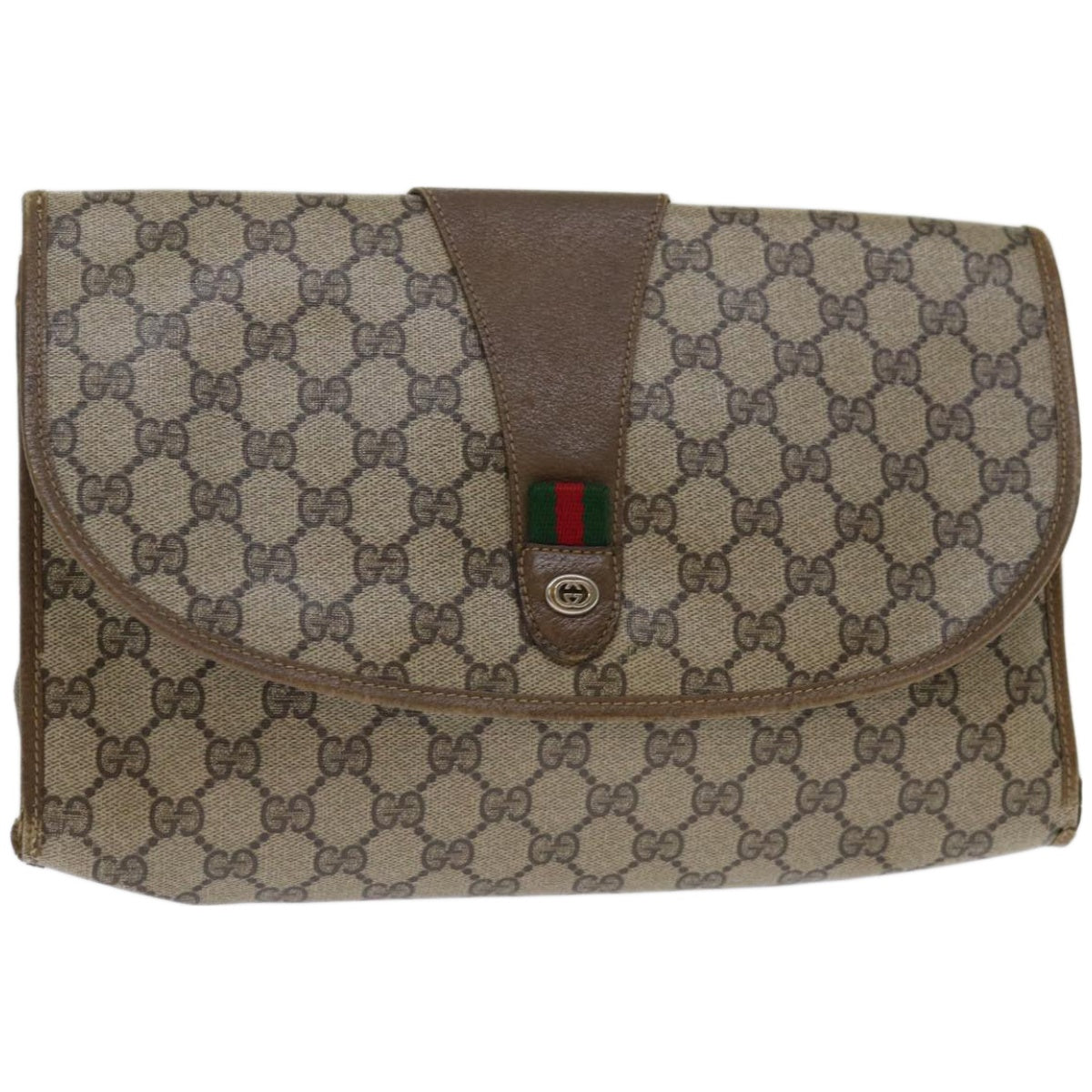 GUCCI GG Supreme Web Sherry Line Clutch Bag PVC Beige Red 89 01 031 67735