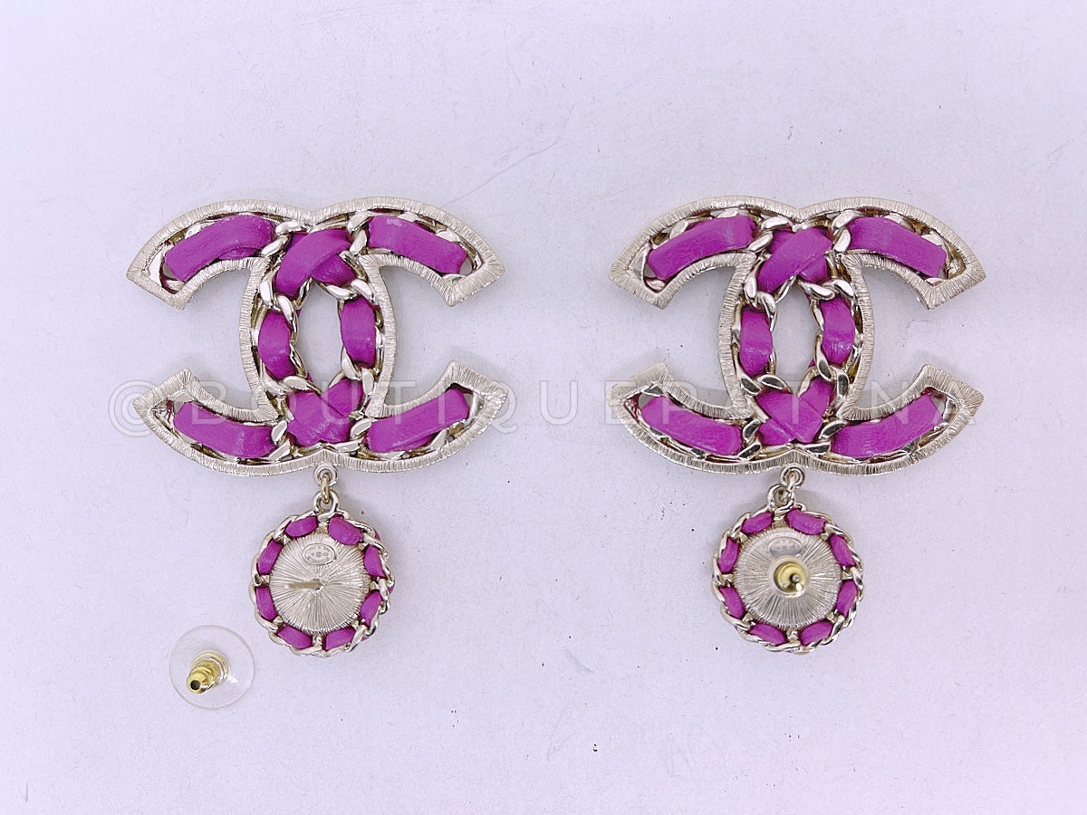 Chanel 21P Magenta Pink, Gold and Pearl CC Drop Earrings