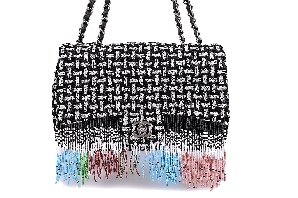 Chanel 2014 Paris-Dallas Métiers d'Art Tweed Beaded Fringe Flap Bag RHW WY5