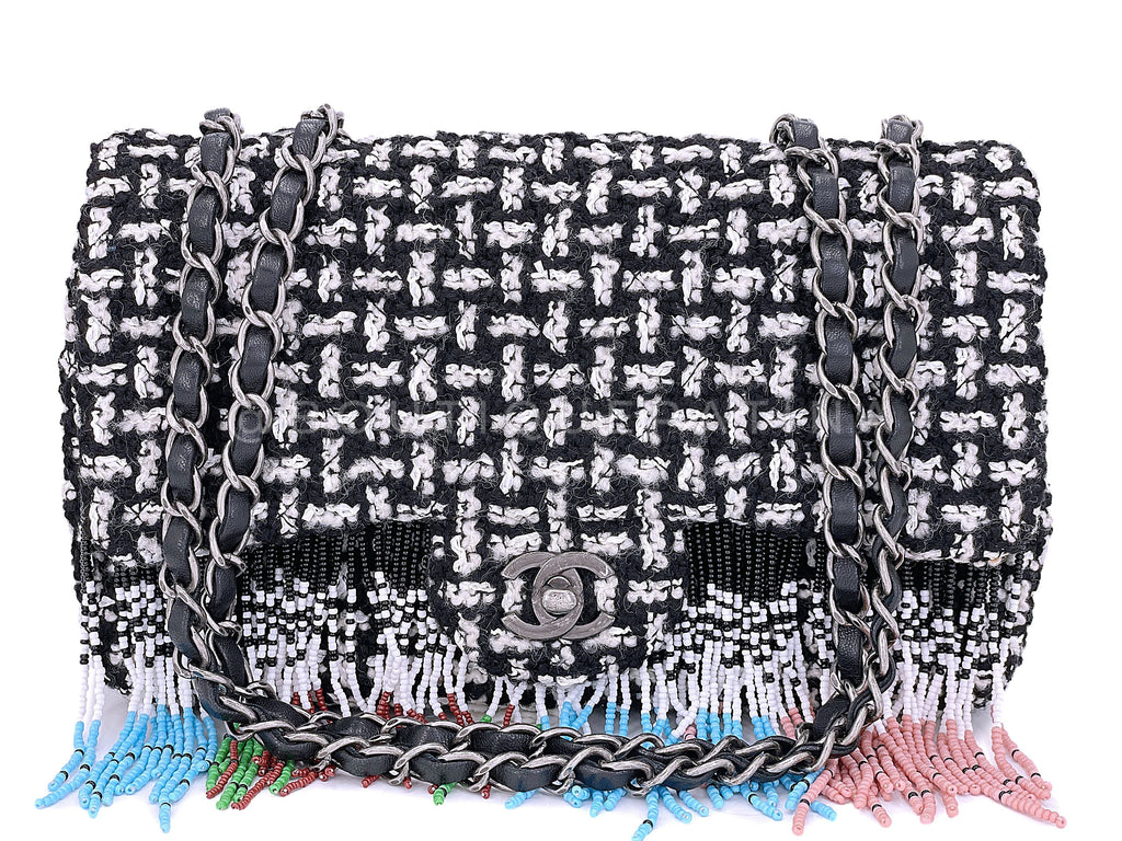Chanel 2014 Paris-Dallas Métiers d'Art Tweed Beaded Fringe Flap Bag RHW WY5