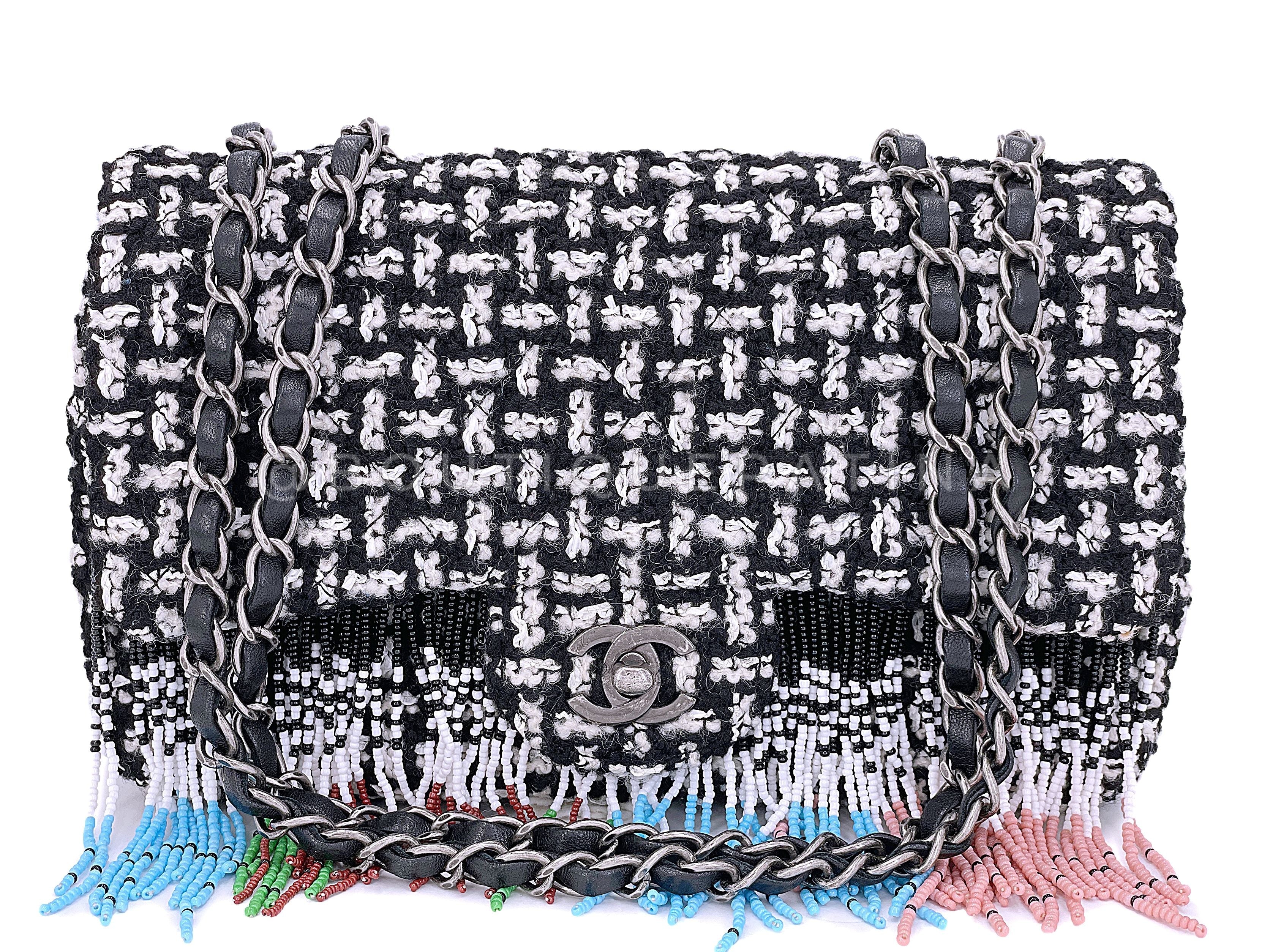 Chanel 2014 Paris-Dallas Métiers d'Art Tweed Beaded Fringe Flap Bag RHW WY5