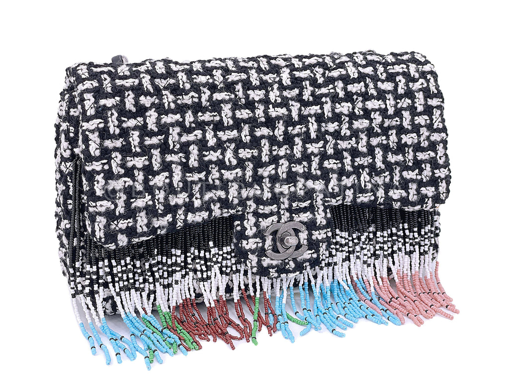 Chanel 2014 Paris-Dallas Métiers d'Art Tweed Beaded Fringe Flap Bag RHW WY5