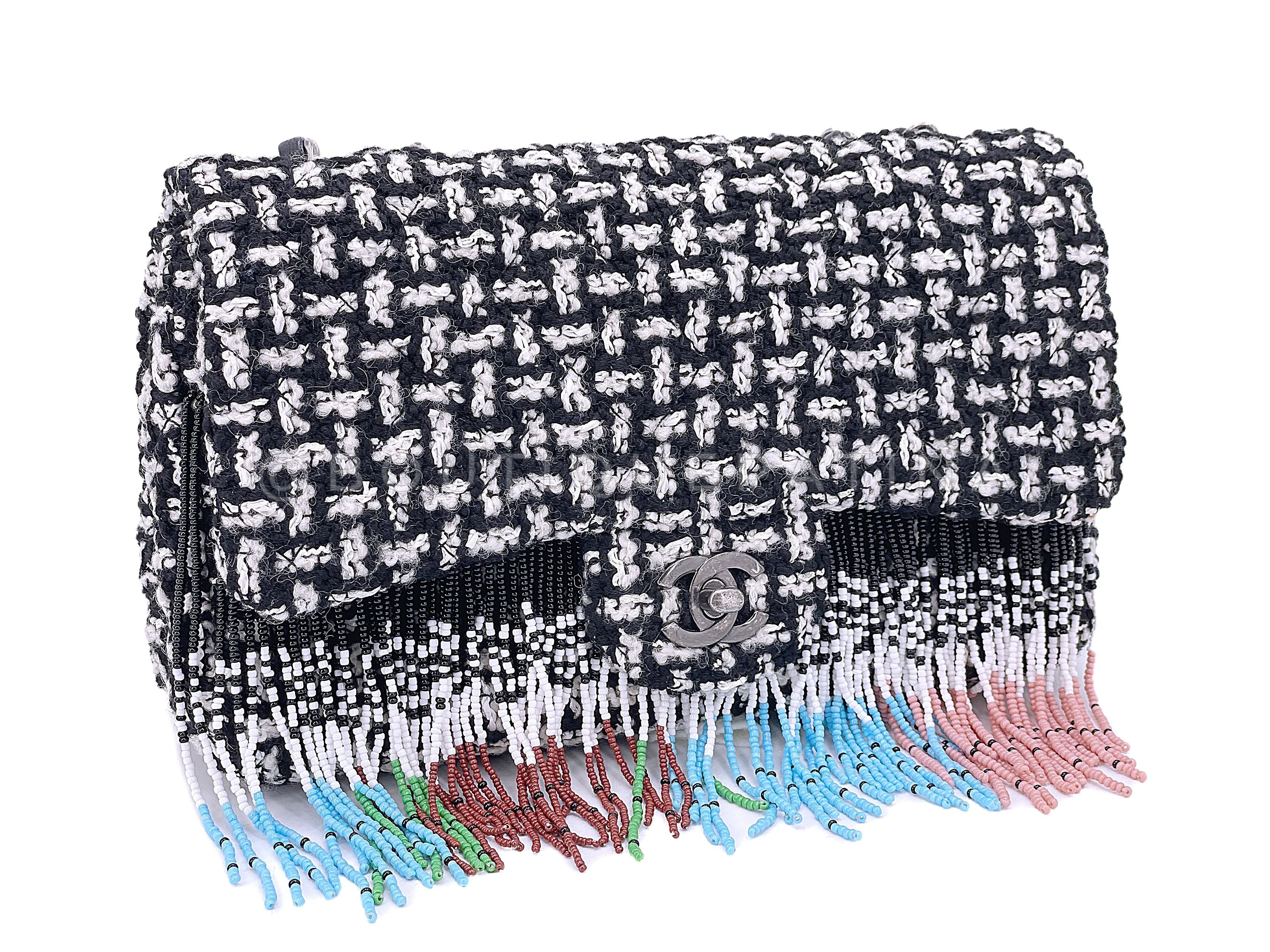 Chanel 2014 Paris-Dallas Métiers d'Art Tweed Beaded Fringe Flap Bag RHW WY5