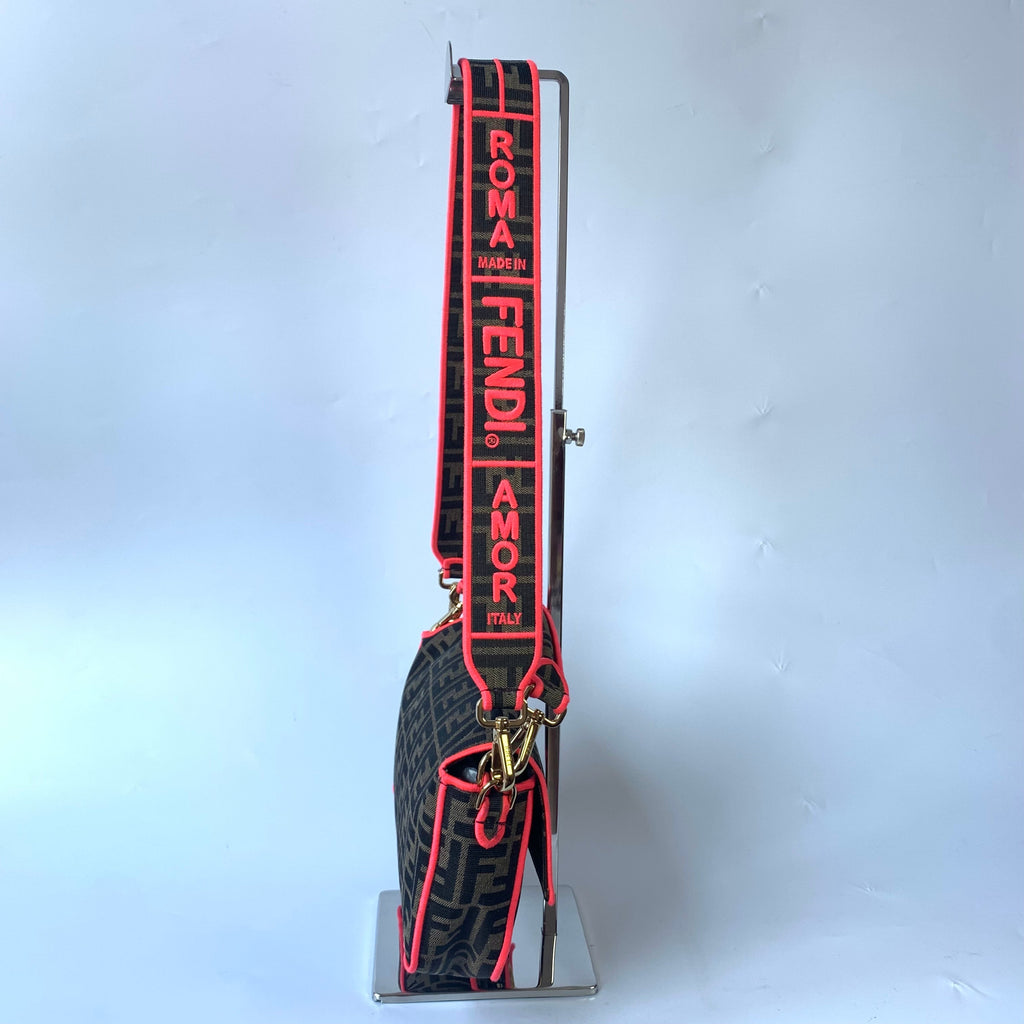 FENDI Baguette Zucca Monogram Canvas with Pink Neon trimming Crossbody Bag