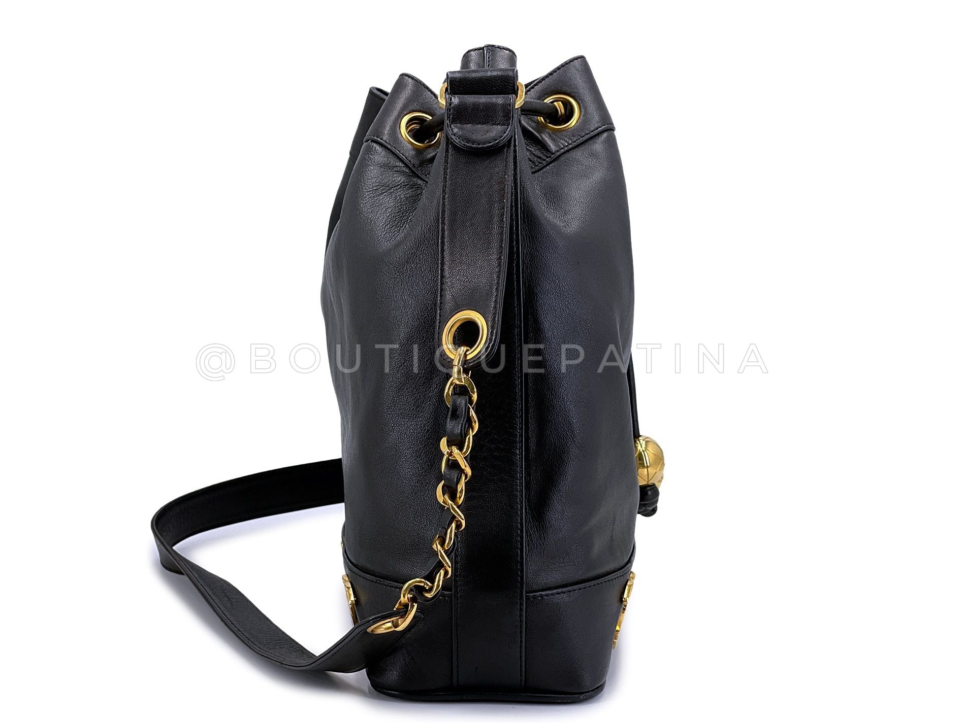 Chanel Bucket Bag 6-CC Rectangular Black Drawstring 24k GHW Lambskin MKT