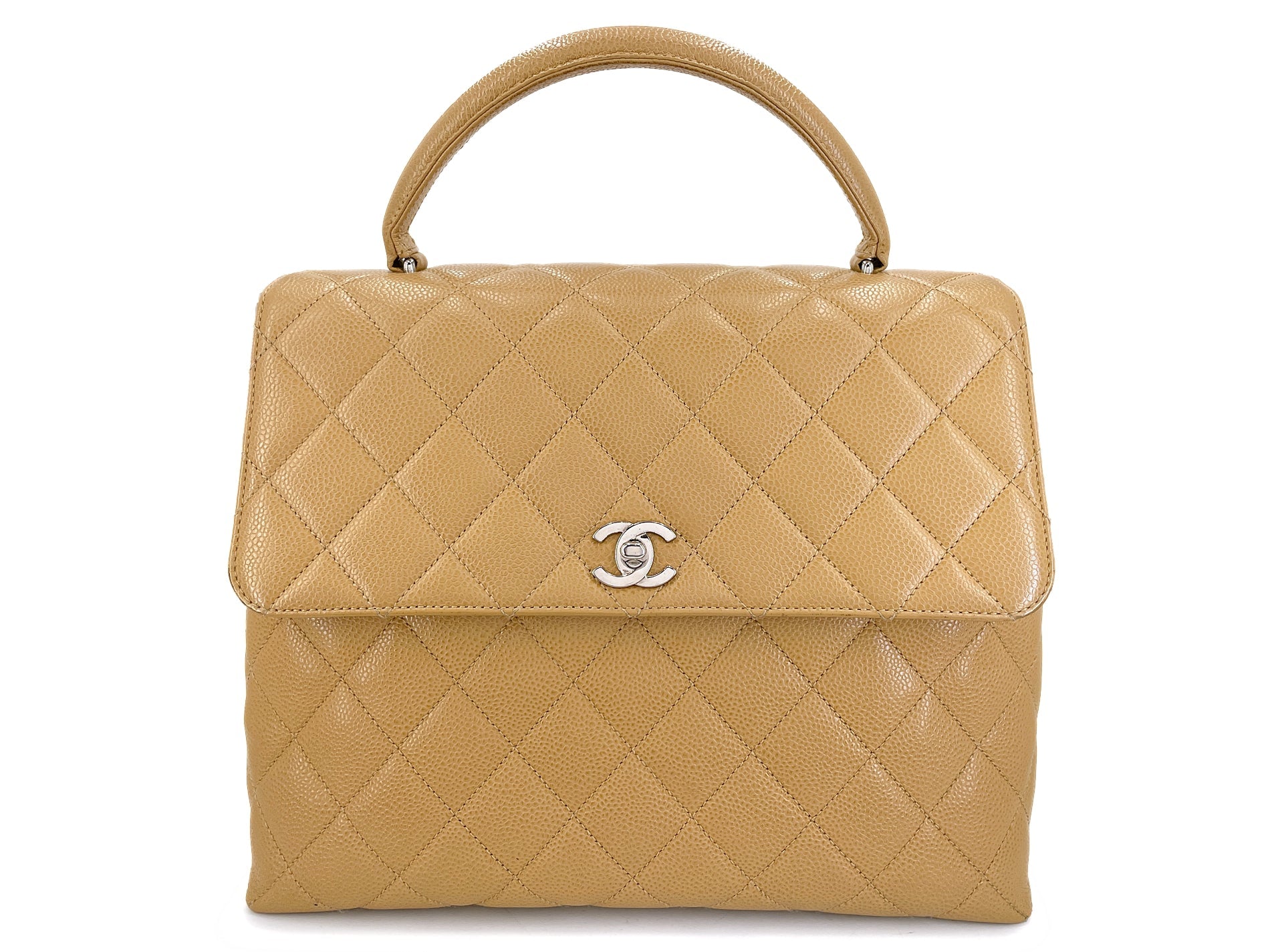 Chanel 2000 Vintage Beige Caviar Kelly Flap Bag 24k SHW 8BF