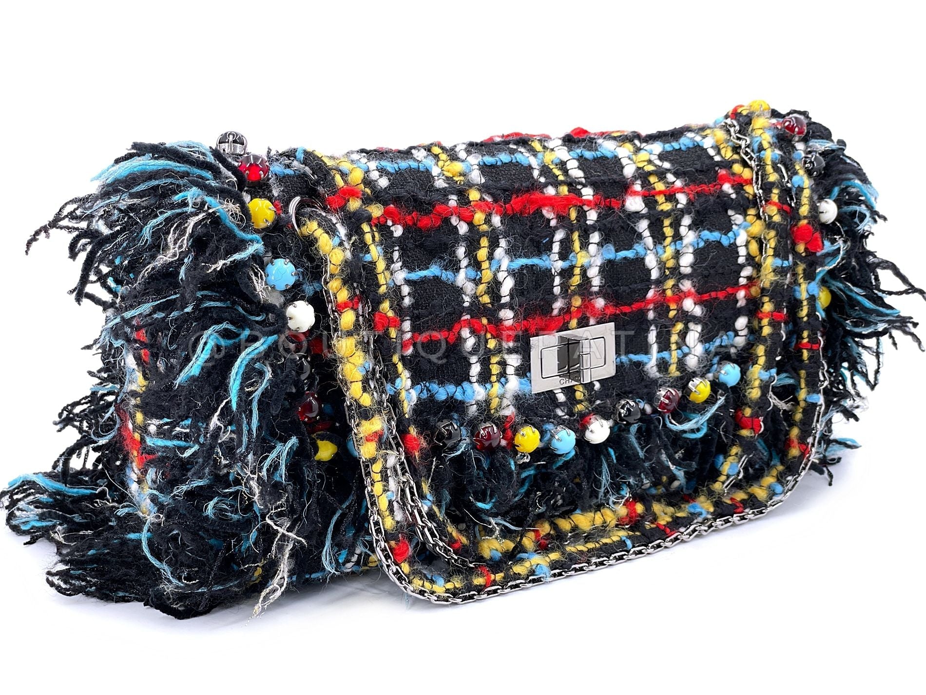 Rare Chanel Vintage Beaded Multicolor Tweed Fringe Reissue Flap Bag RHW 69C