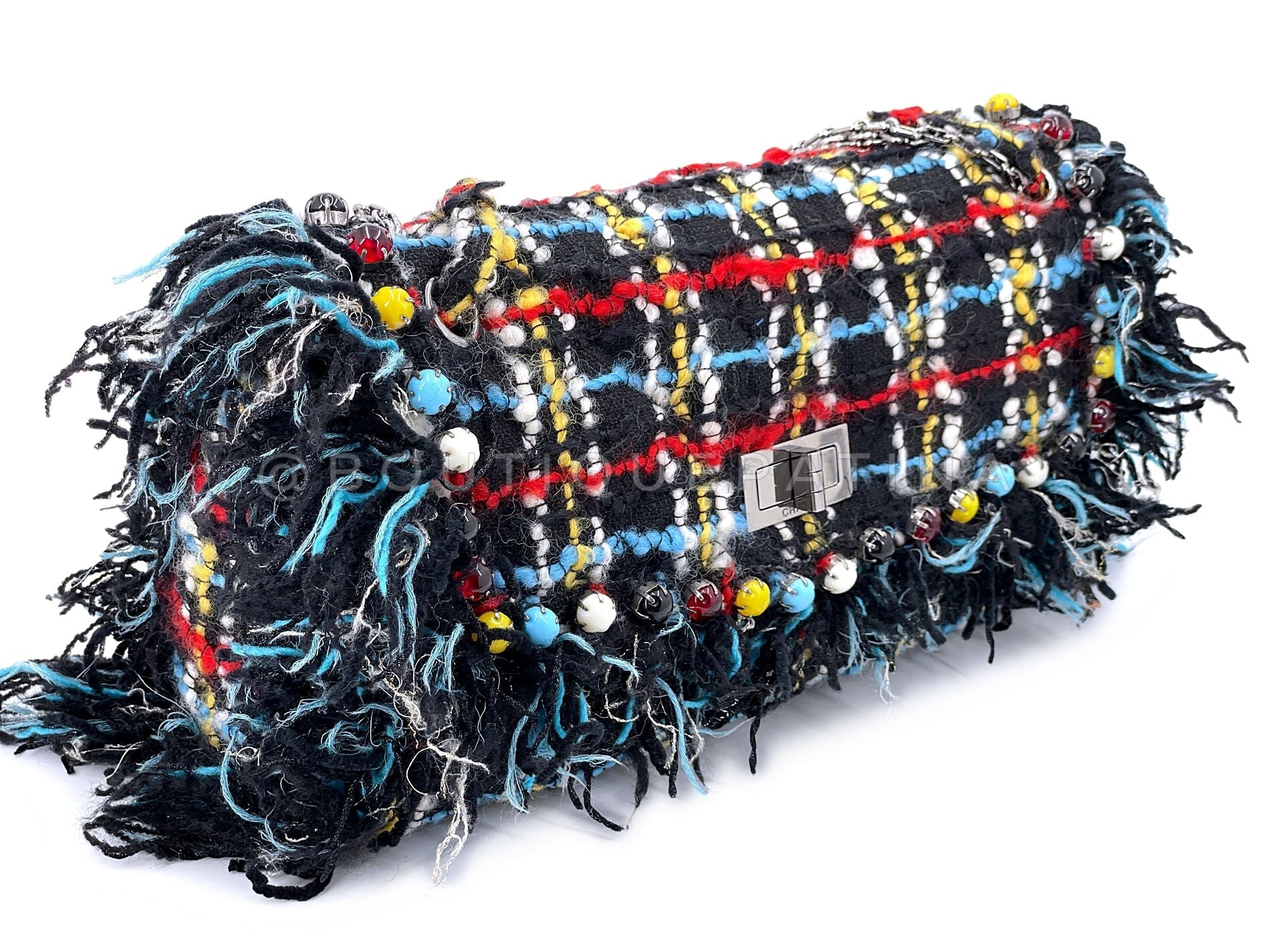 Rare Chanel Vintage Beaded Multicolor Tweed Fringe Reissue Flap Bag RHW 69C
