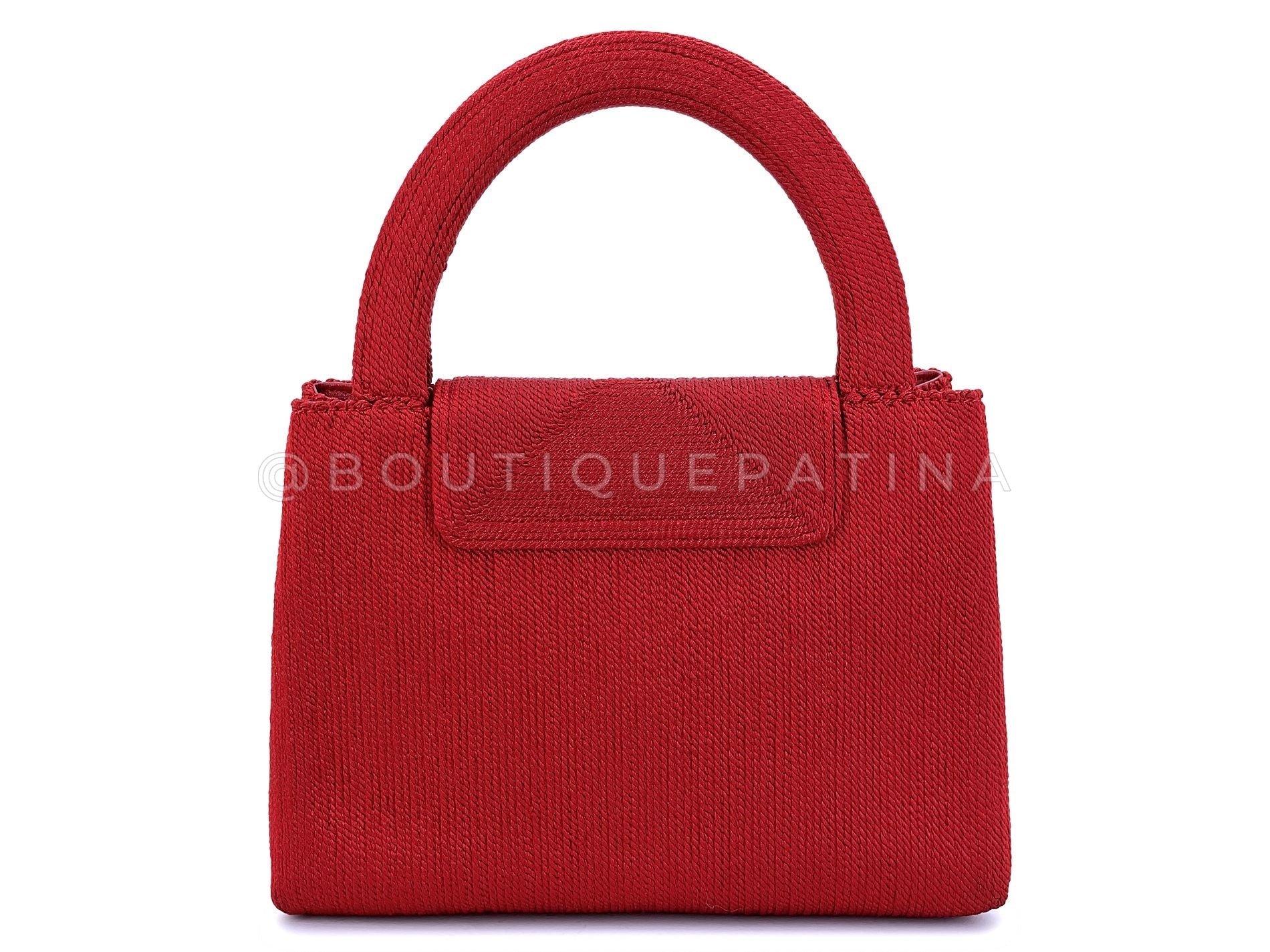 Chanel 1997 Vintage Red Roped Silk Kelly Evening Bag 24k GHW K18