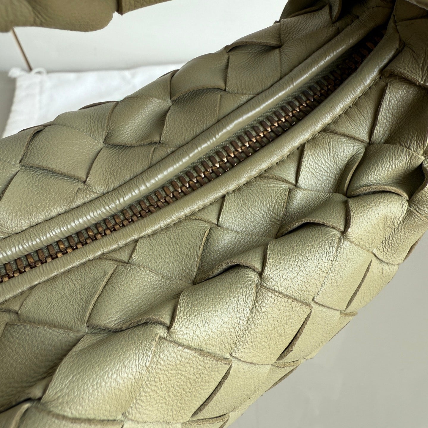 Bottega Veneta Jodie Mini Travertine Green Lambskin Leather Clutch Bag