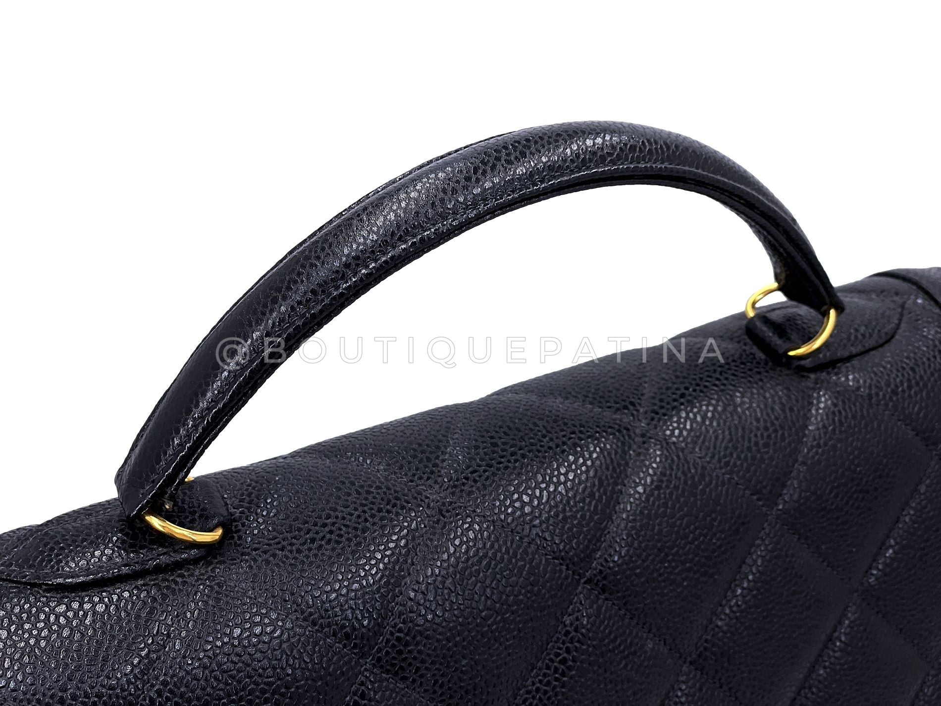Chanel 1990 Vintage Black Caviar Mademoiselle Jumbo Kelly Bag 24k GHW HQA