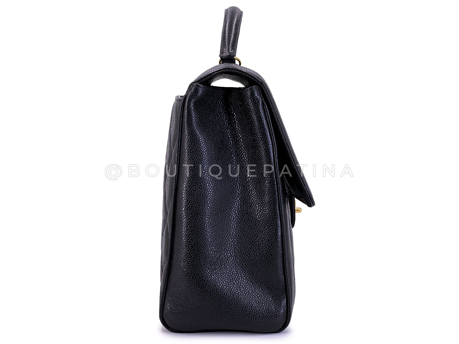 Chanel 1990 Vintage Black Caviar Mademoiselle Jumbo Kelly Bag 24k GHW HQA