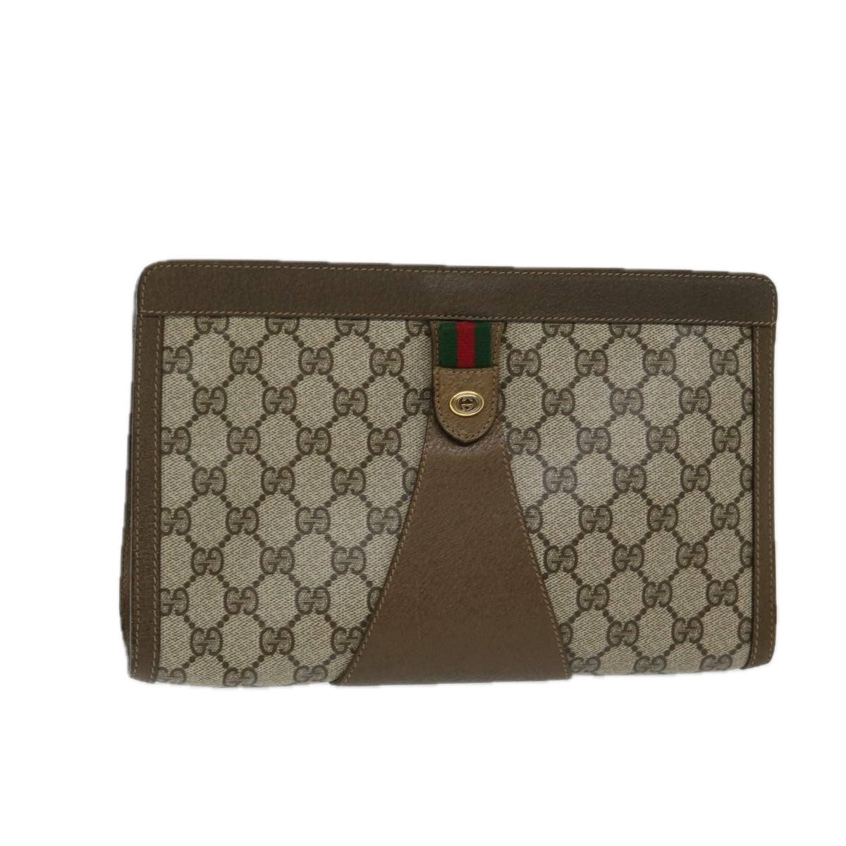 GUCCI GG Supreme Web Sherry Line Clutch Bag PVC Beige Red 89 01 033 68825