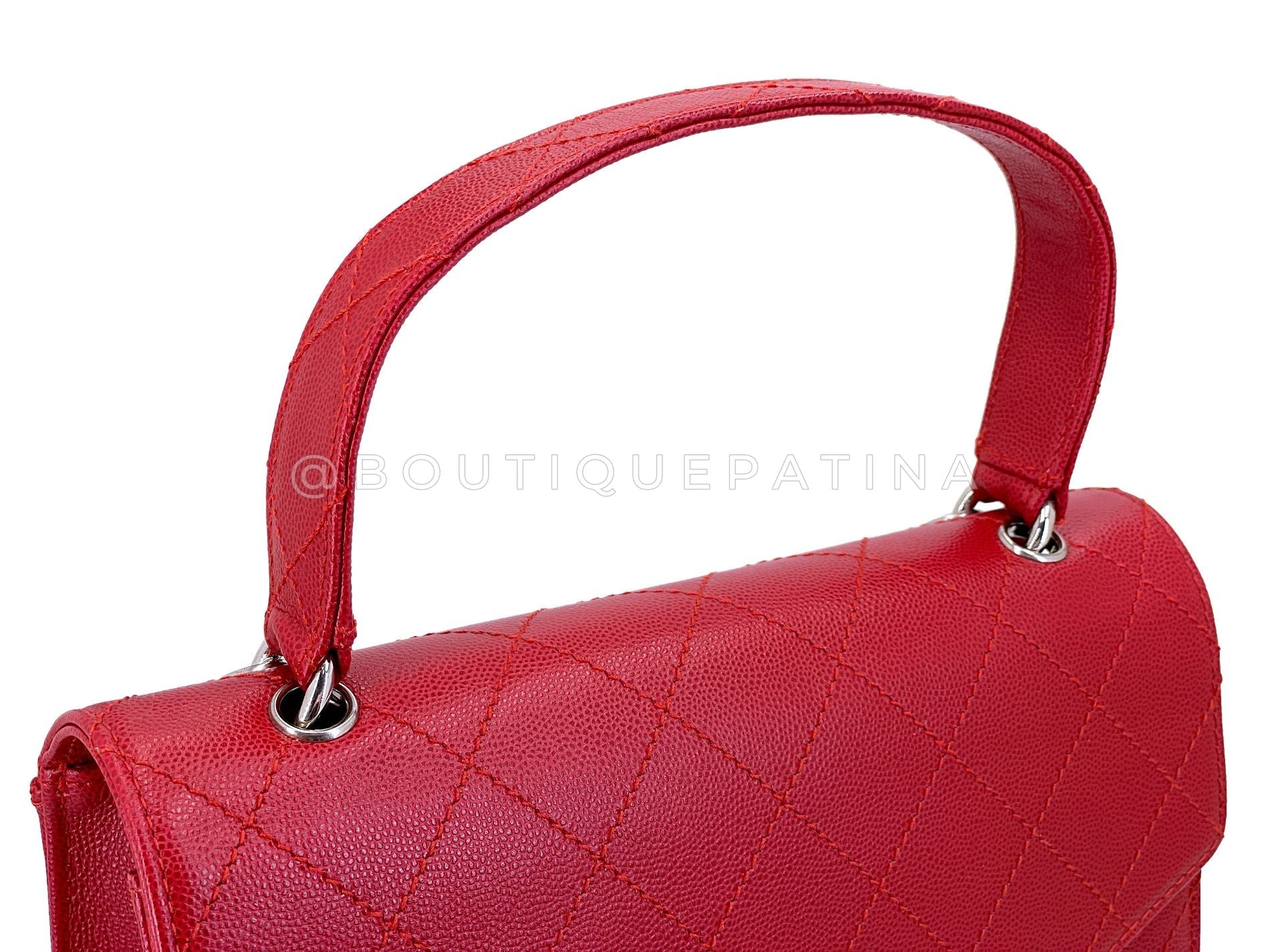 Chanel 1997 Vintage Red Caviar Quilted Kelly Bag SHW 0F6