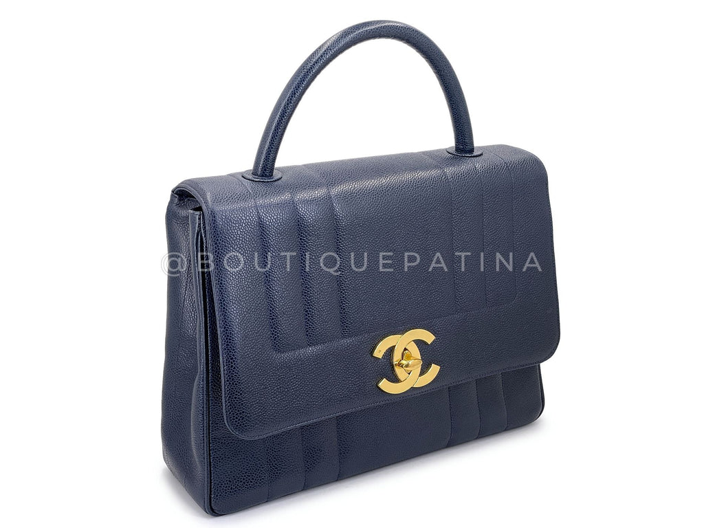 Chanel 1994 Vintage Navy Blue-Black Caviar Jumbo Logo Mademoiselle Kelly Bag 24k GHW JWT