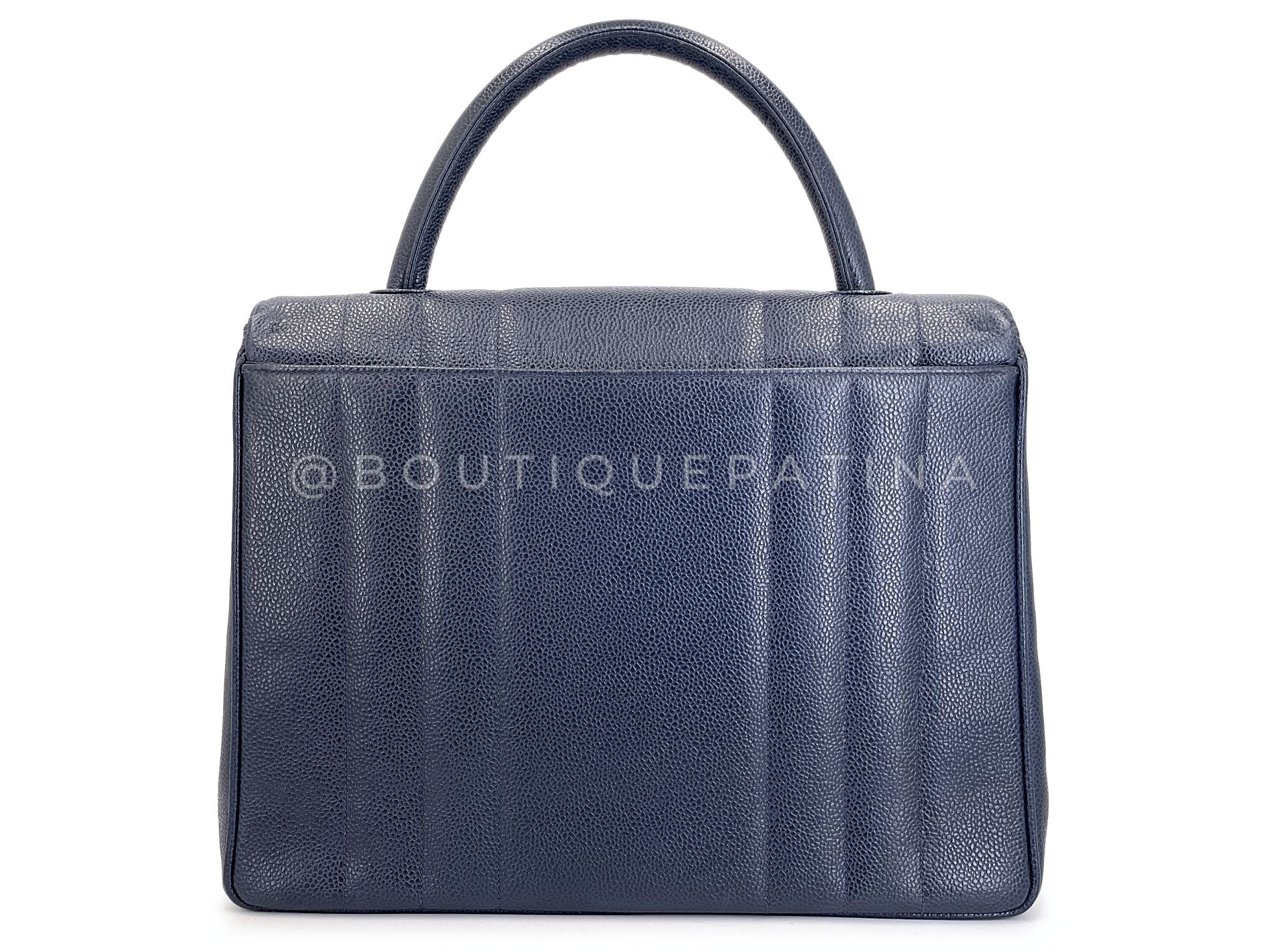 Chanel 1994 Vintage Navy Blue-Black Caviar Jumbo Logo Mademoiselle Kelly Bag 24k GHW JWT