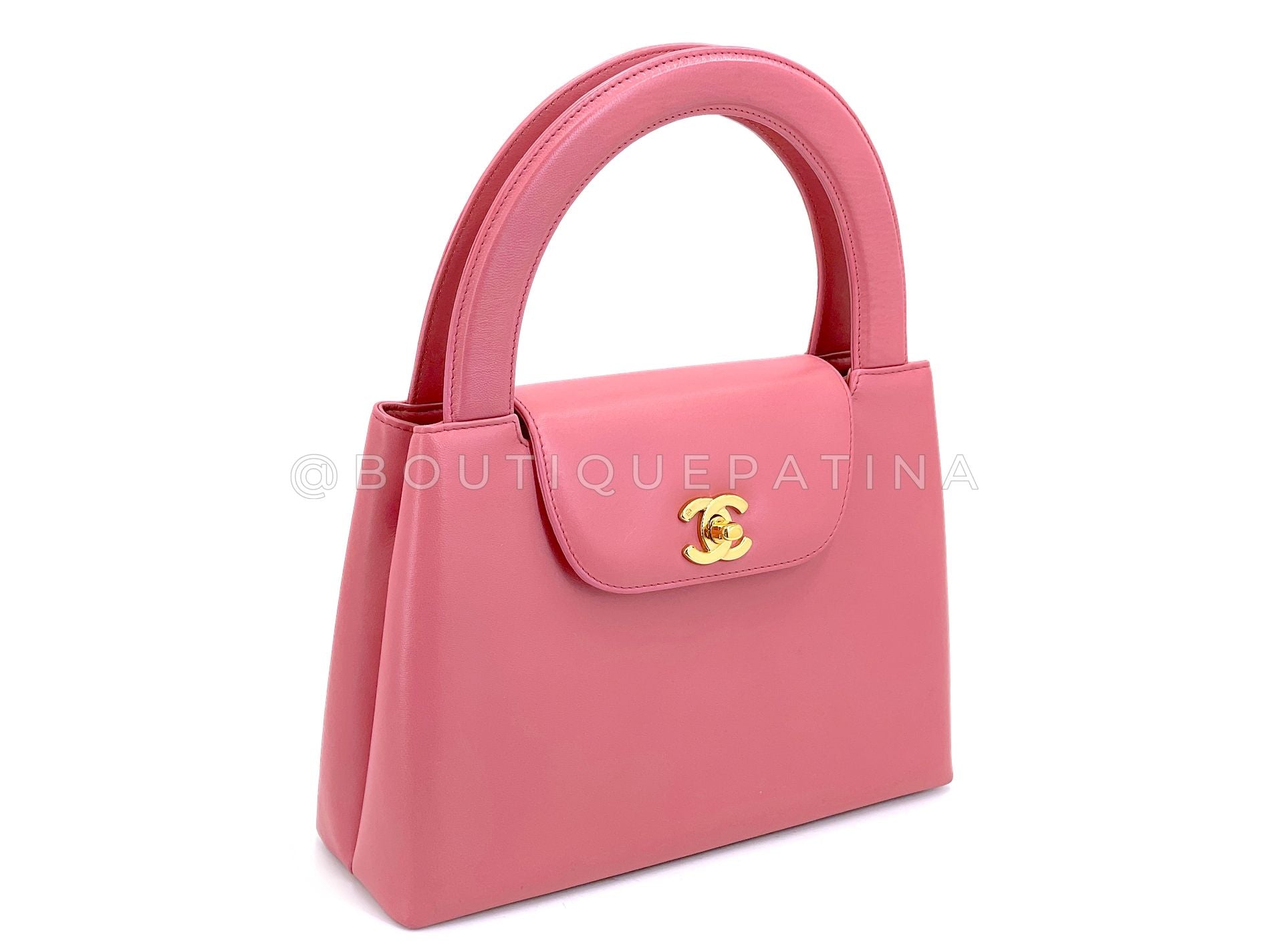 Chanel 1997 Vintage Rose Pink Evening Kelly Bag 24k GHW Lambskin Q54