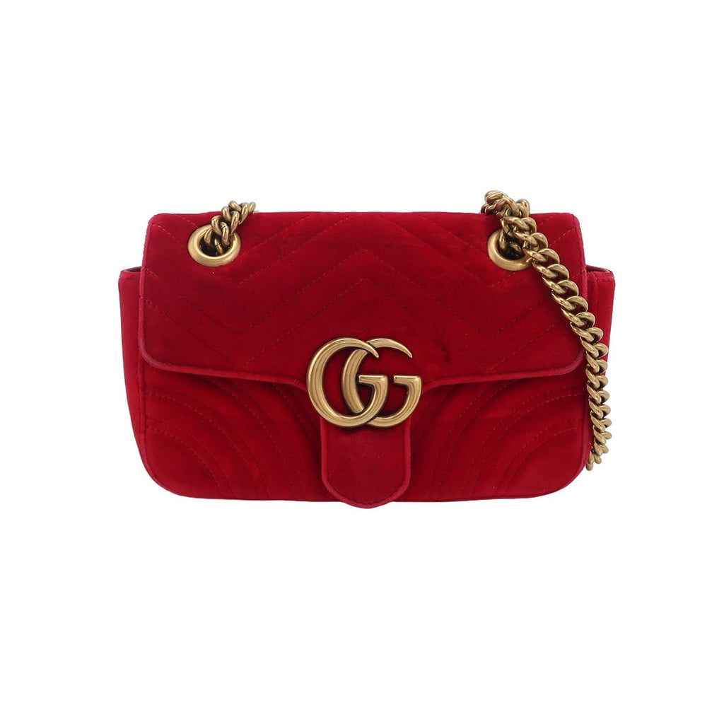 Gucci Marmont Mini Flap Red Velvet Handbag