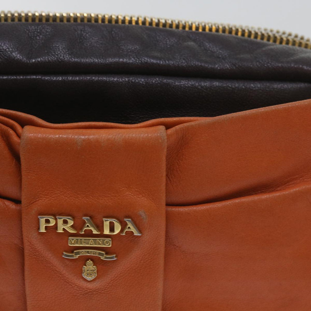 PRADA Ribbon Shoulder Bag Leather Orange Brown 69111