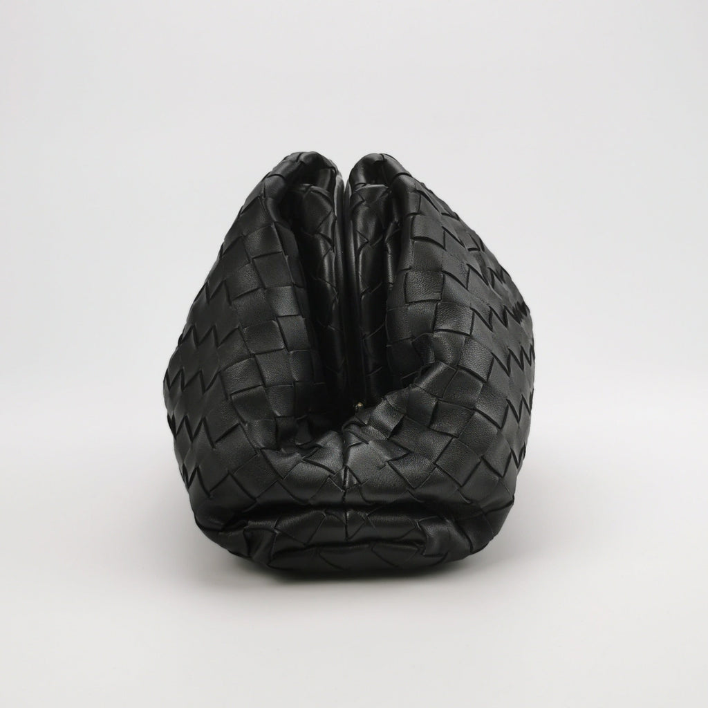 Bottega Veneta Pouch Large Intrecciato Black Calfskin Leather Clutch