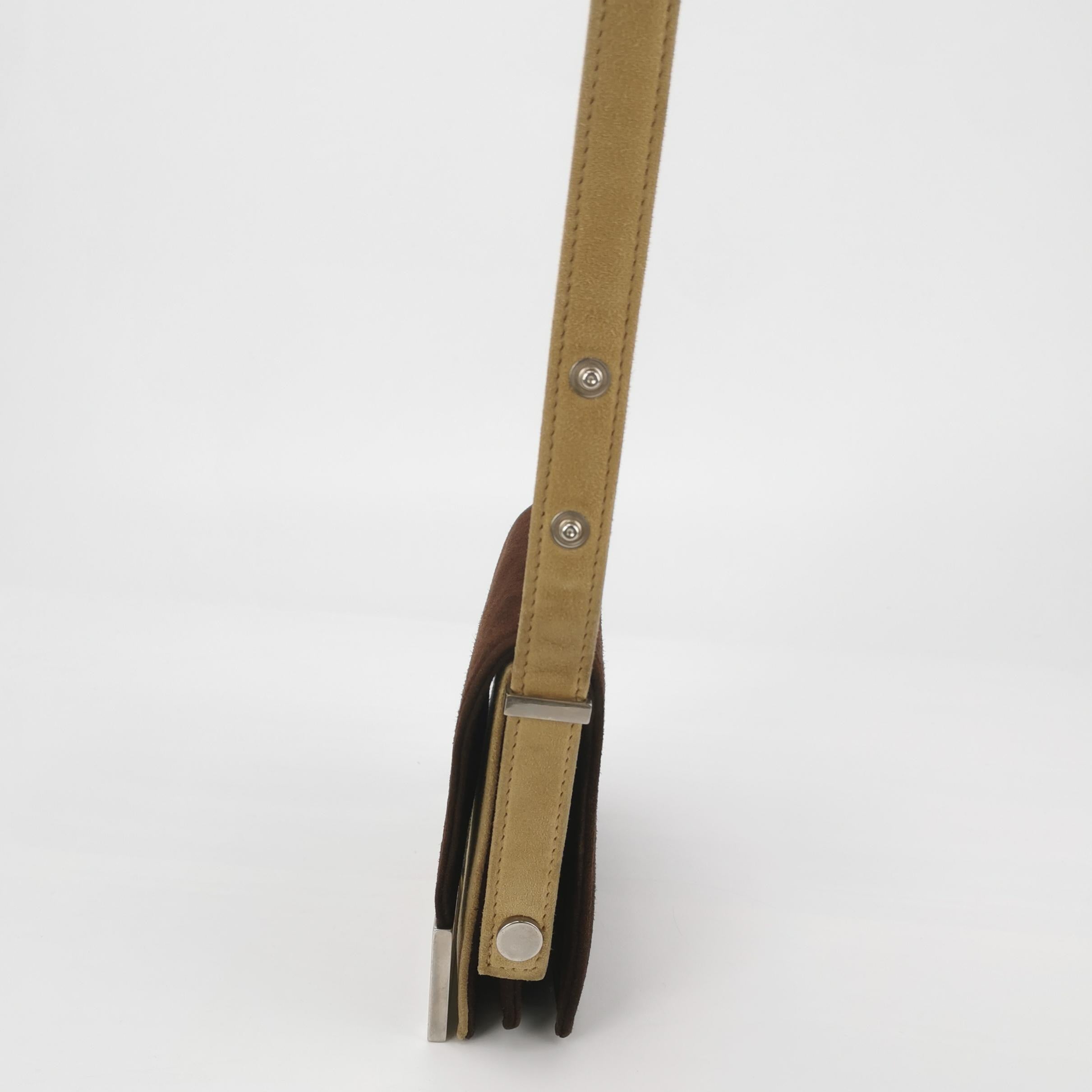 Fendi Vintage Mini Bicolor Brown Suede Front Buckle Crossbody Bag