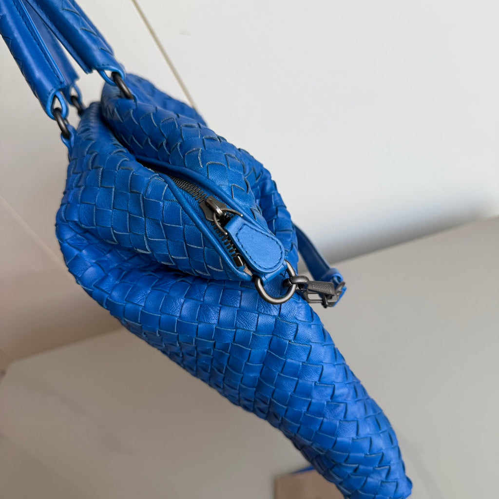 Bottega Veneta Small Convertible Tote Bag Blue Leather 40cm