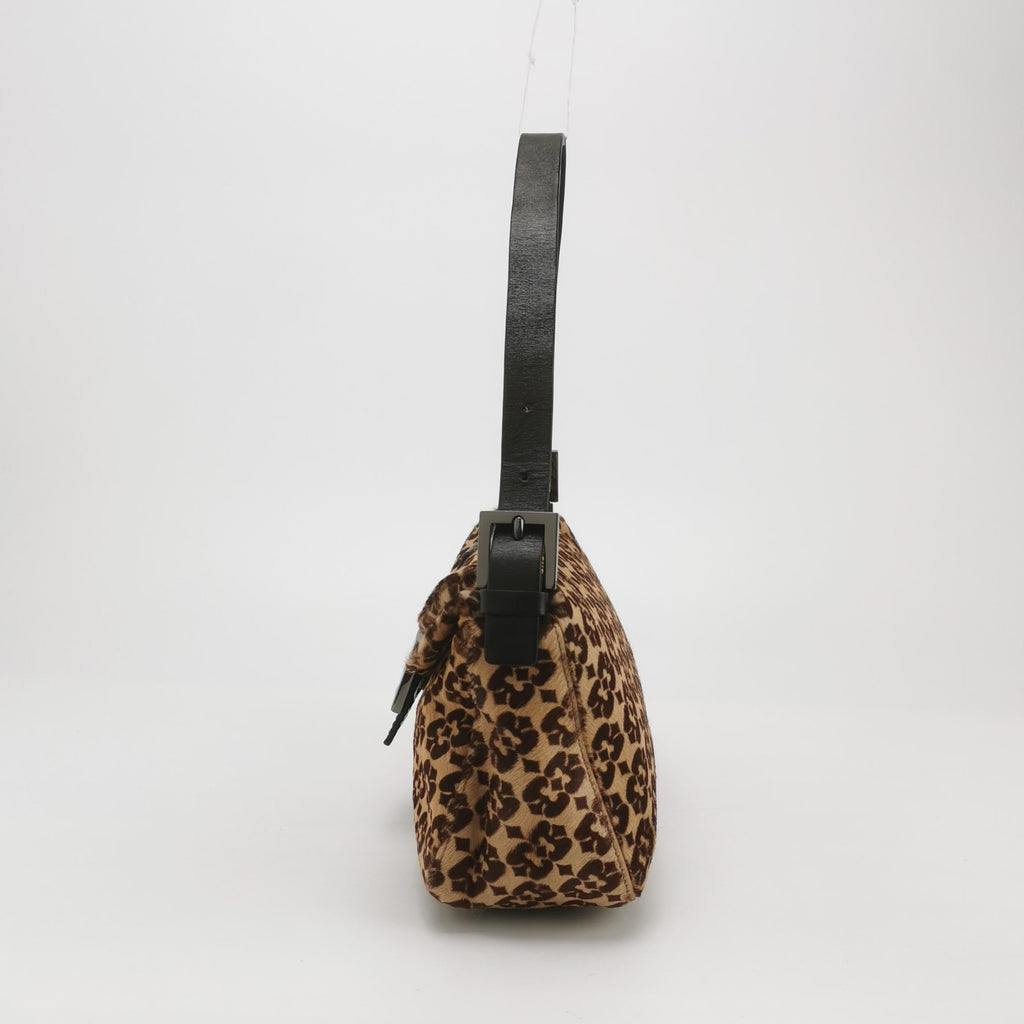 Fendi Baguette Vintage Ponyhair Double Flap Shoulder Bag