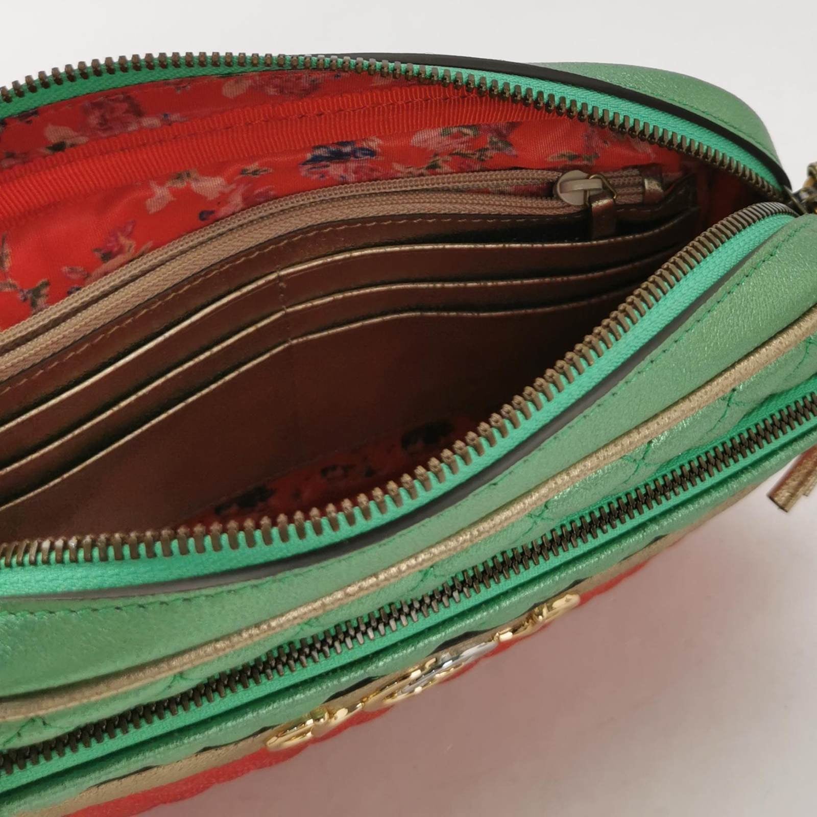 Gucci Red Green Mini Metallic Laminated Trapuntata Leather Horsebit Clutch Pouch