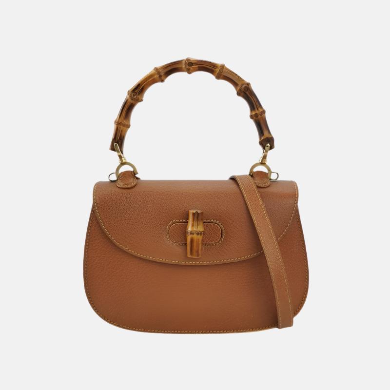 Gucci Bamboo 1947 Top Handle Bag Leather Small Camel with Strap