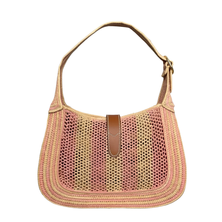 Gucci Jackie 1961 Wicker Bag Pink Gold Hardware Leather Strap